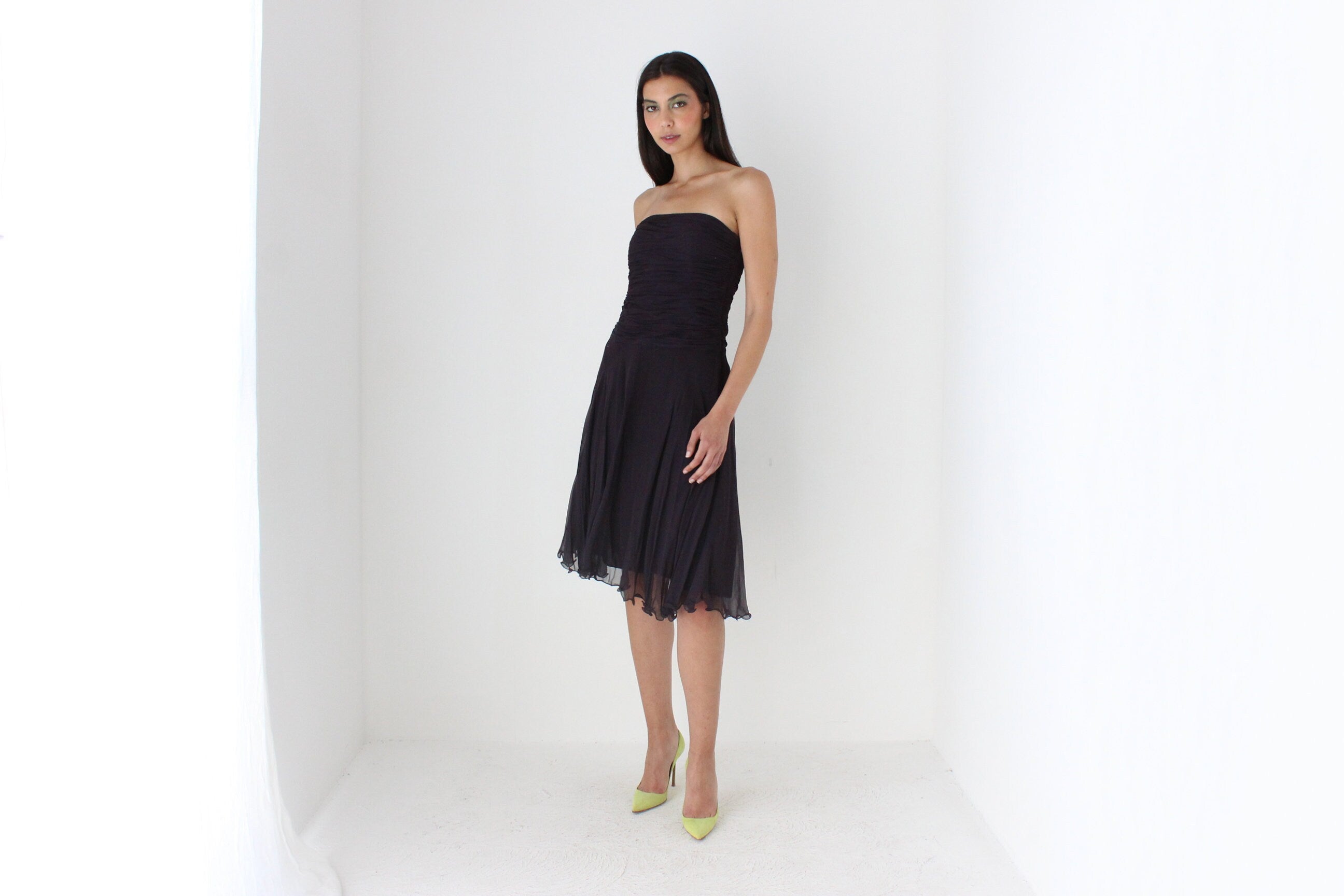 Y2K Pure Silk Deep Purple Strapless Cocktail Dress