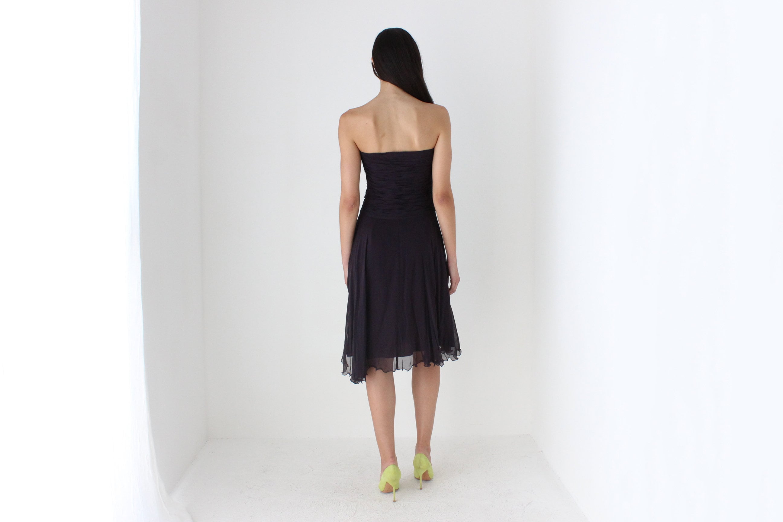 Y2K Pure Silk Deep Purple Strapless Cocktail Dress