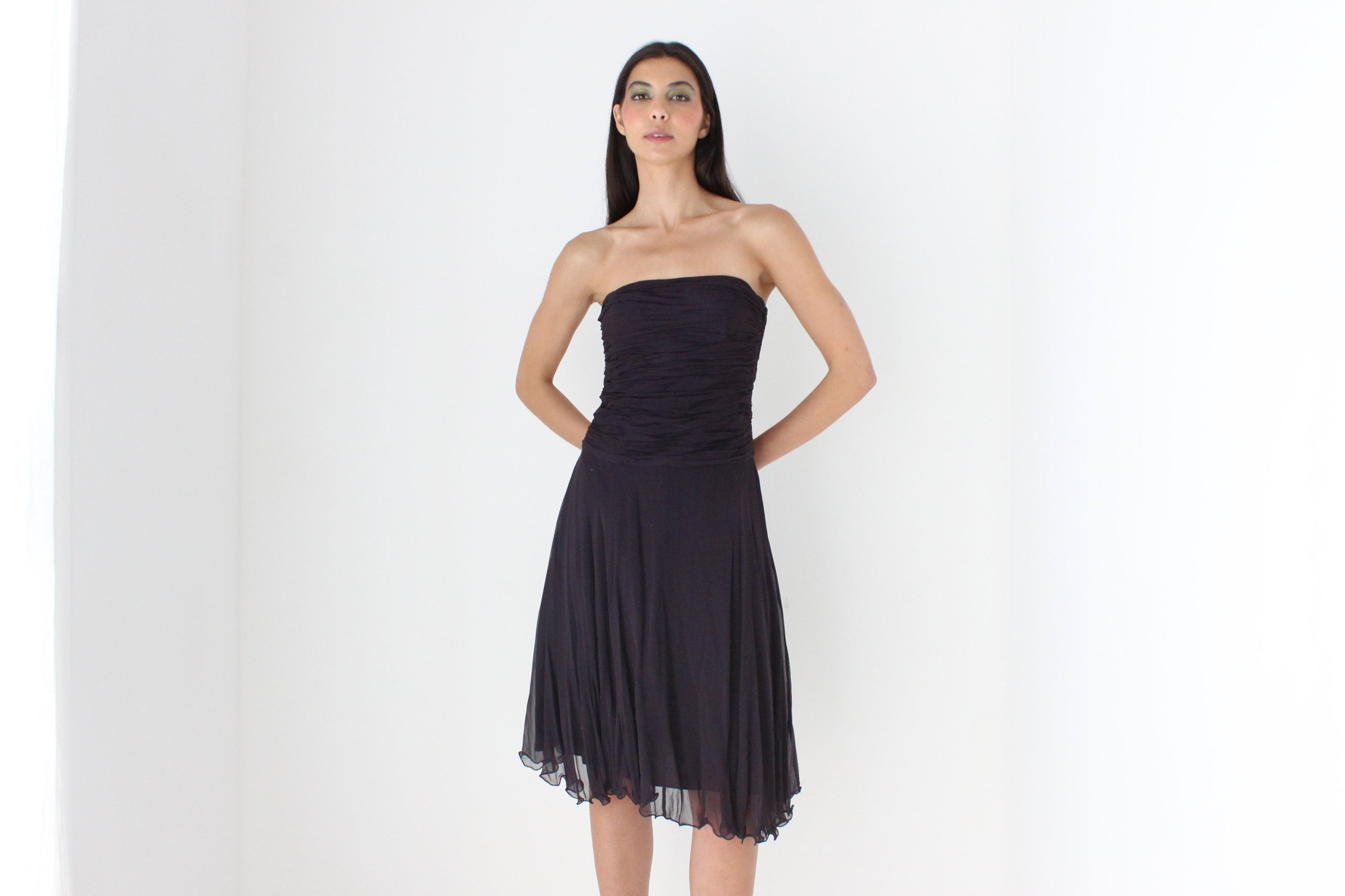 Y2K Pure Silk Deep Purple Strapless Cocktail Dress