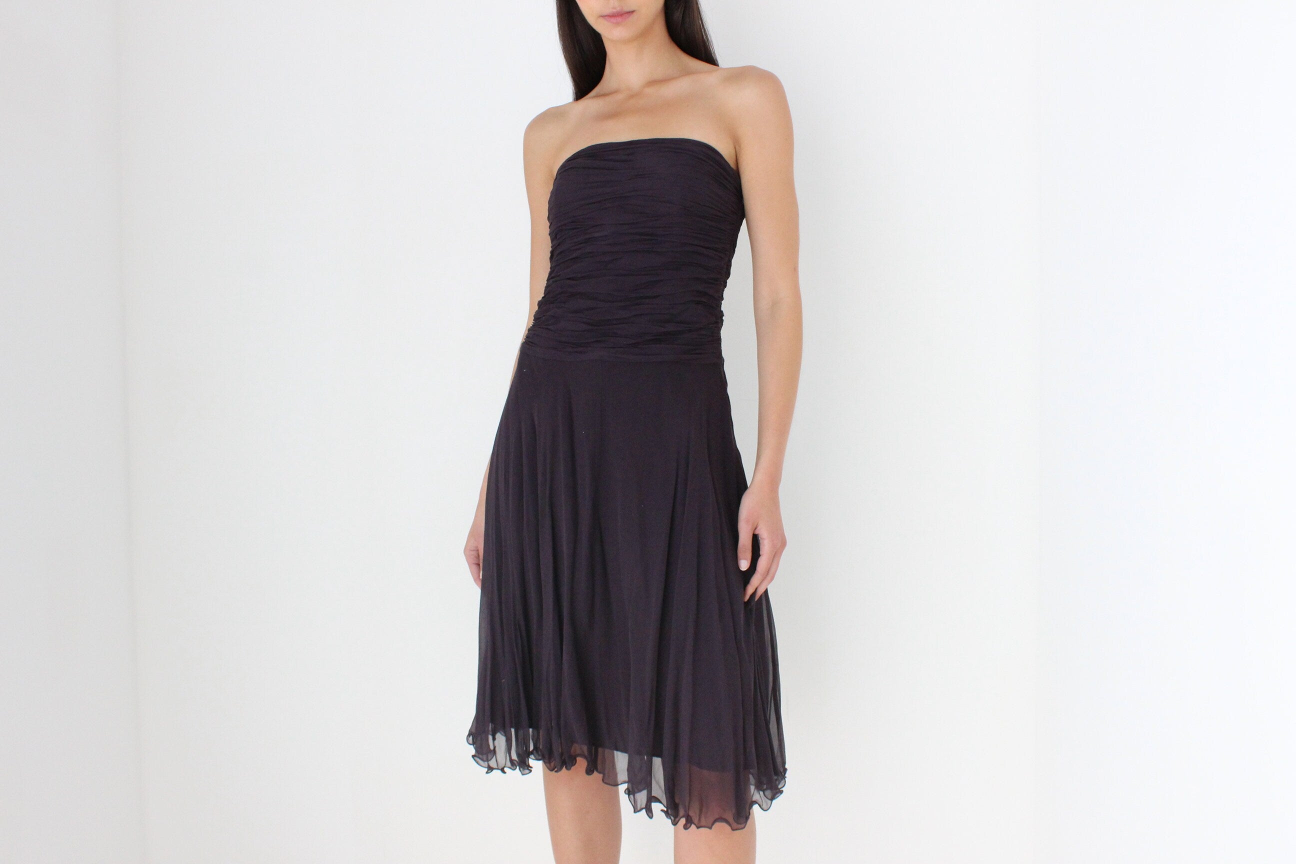 Y2K Pure Silk Deep Purple Strapless Cocktail Dress