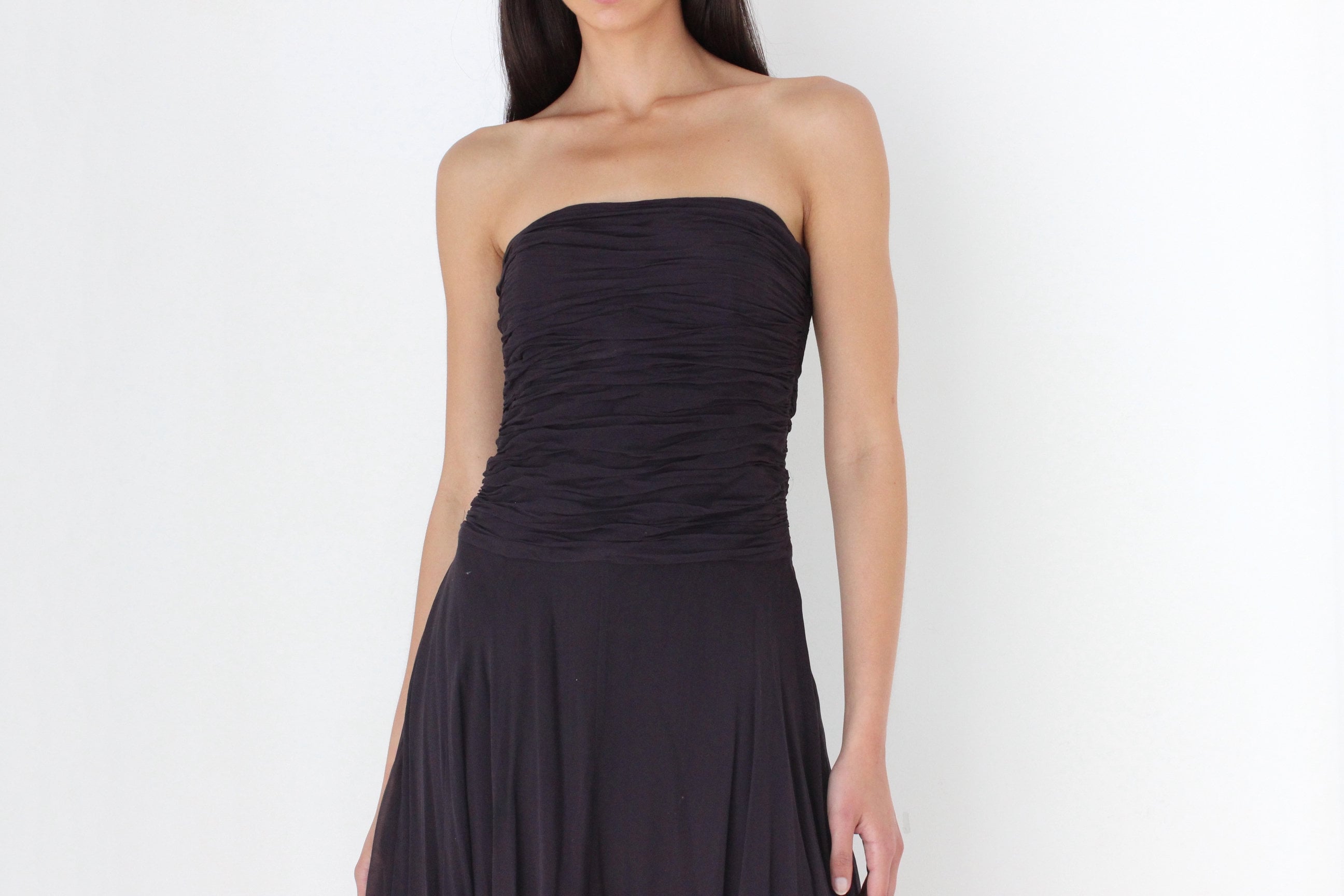 Y2K Pure Silk Deep Purple Strapless Cocktail Dress