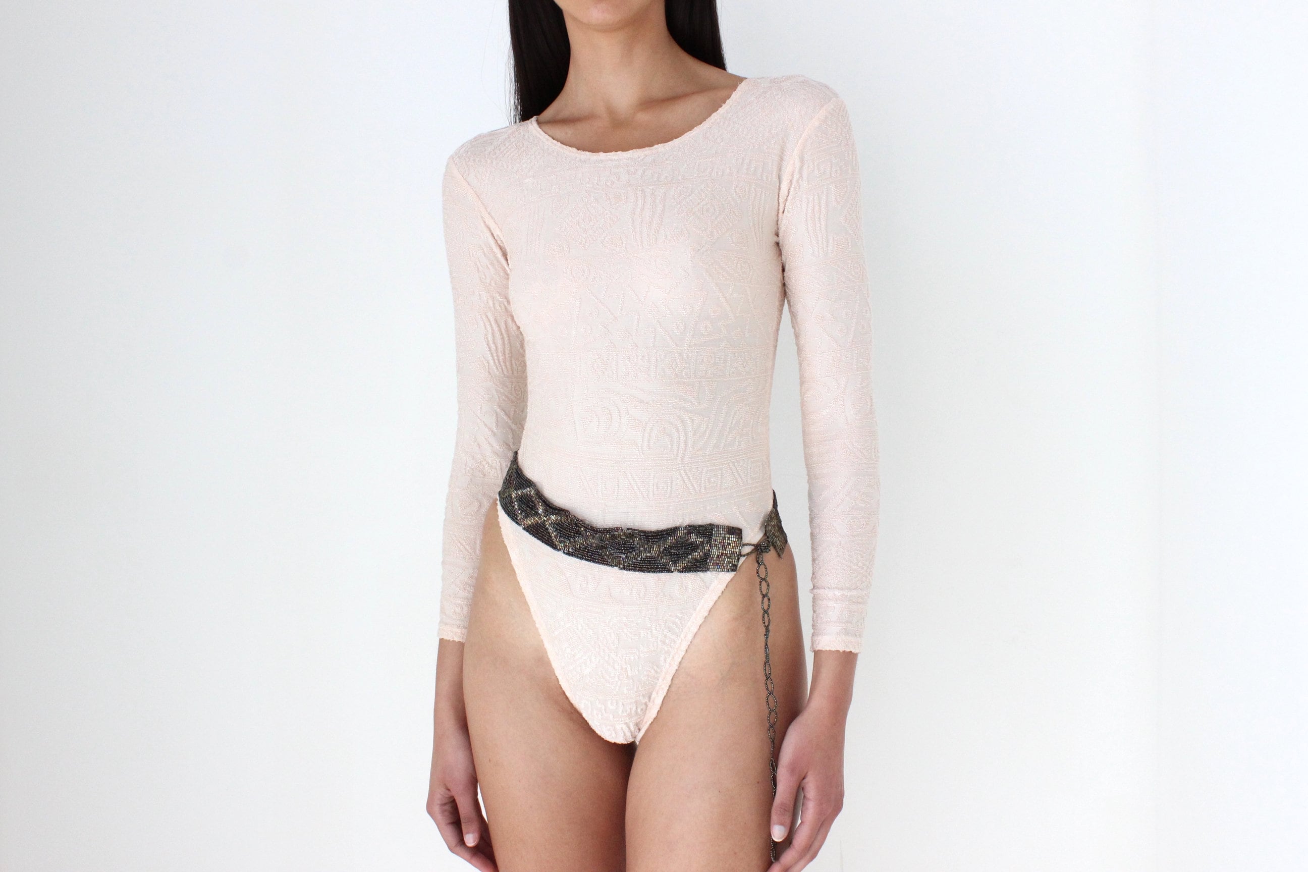90s Textured Palest Pink Long Sleeve Bodysuit