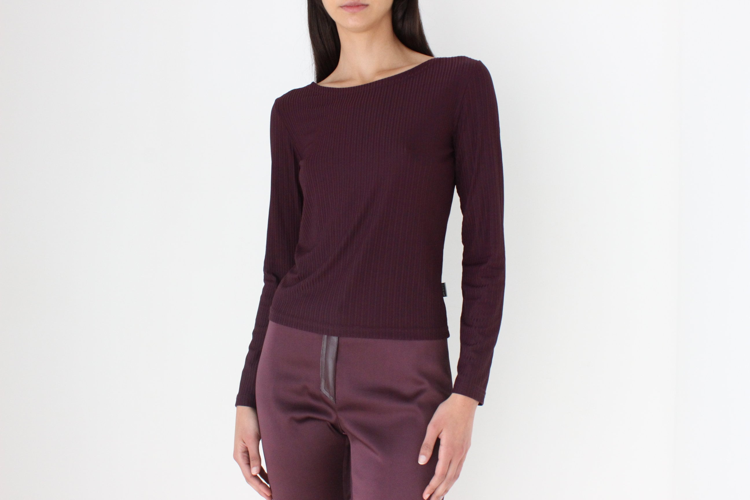 90s Minimal Aubergine Lycra Blend Long Sleeve Top