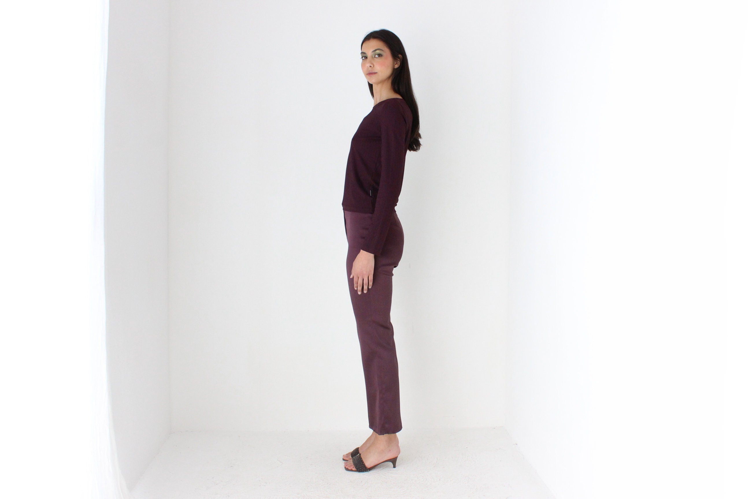 Y2K Italian Made Beautifully Fitted Aubergine Low Rise Bootcut Trousers