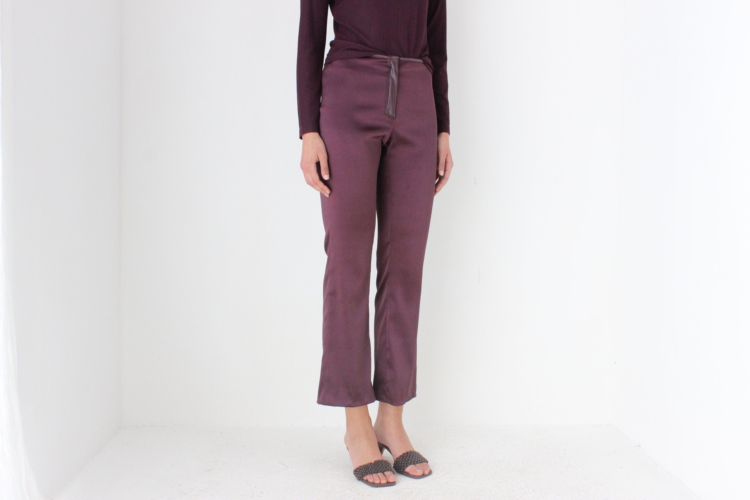 Y2K Italian Made Beautifully Fitted Aubergine Low Rise Bootcut Trousers