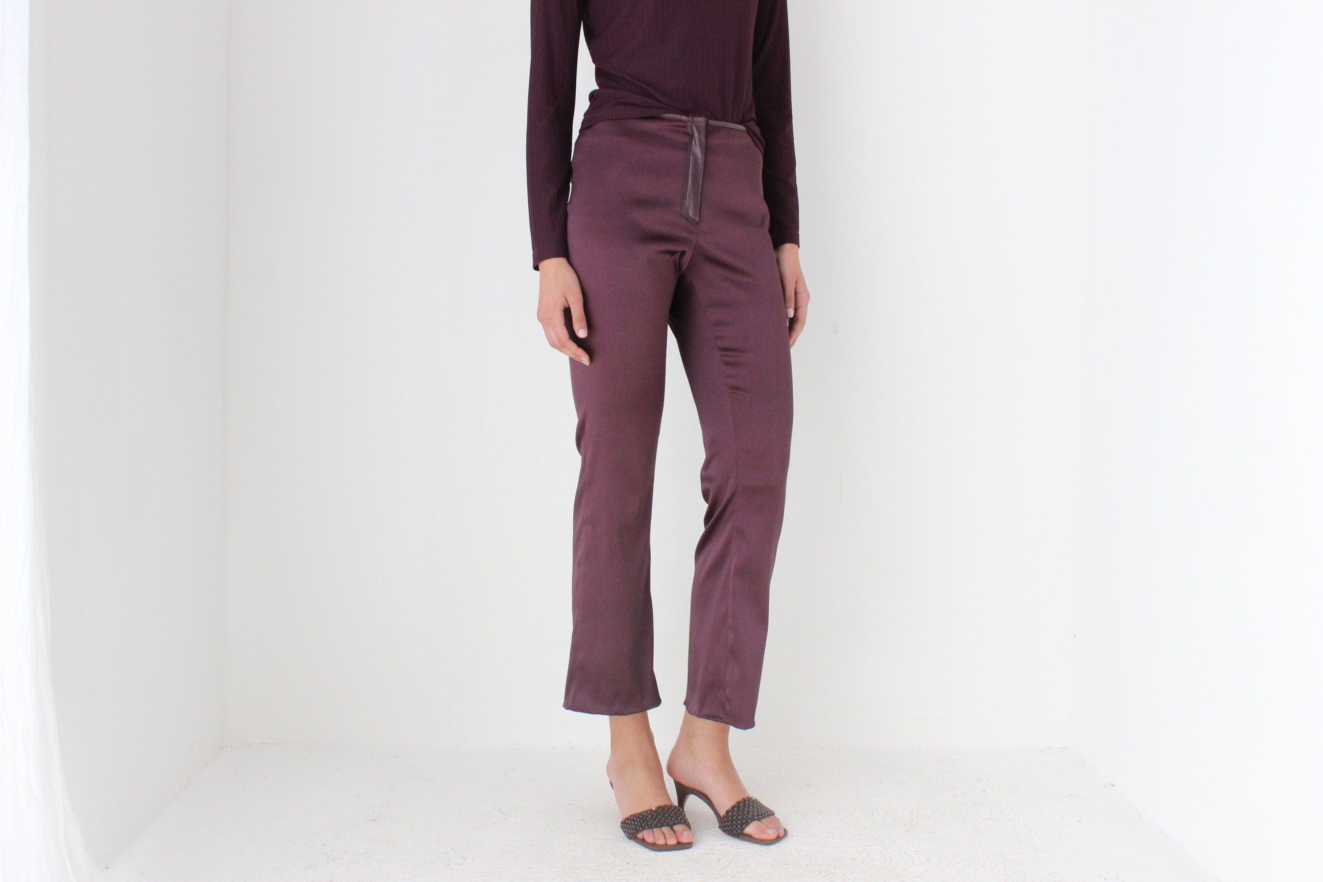 Y2K Italian Made Beautifully Fitted Aubergine Low Rise Bootcut Trousers