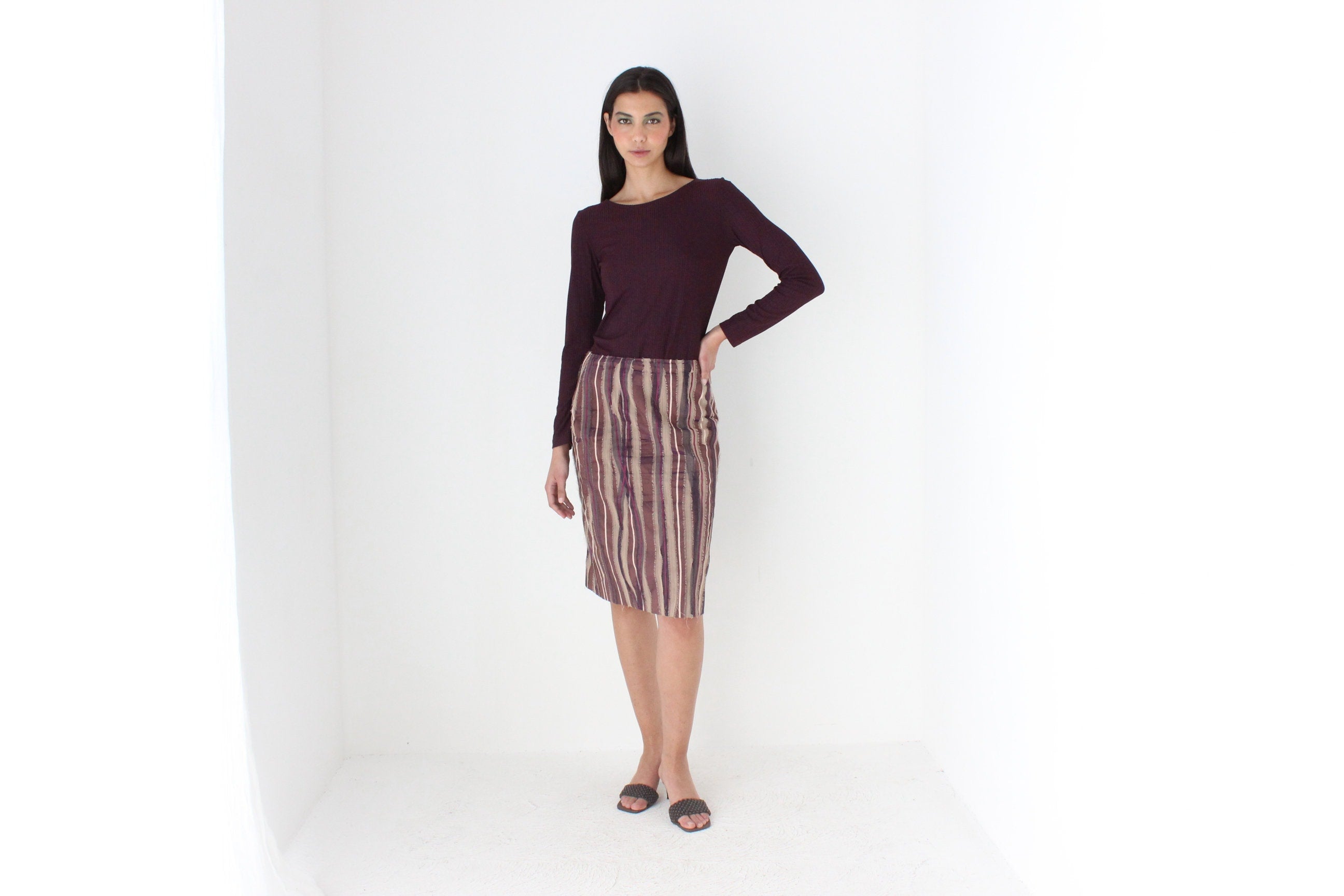 Y2K Textured Silk 3D Knee Length Skirt