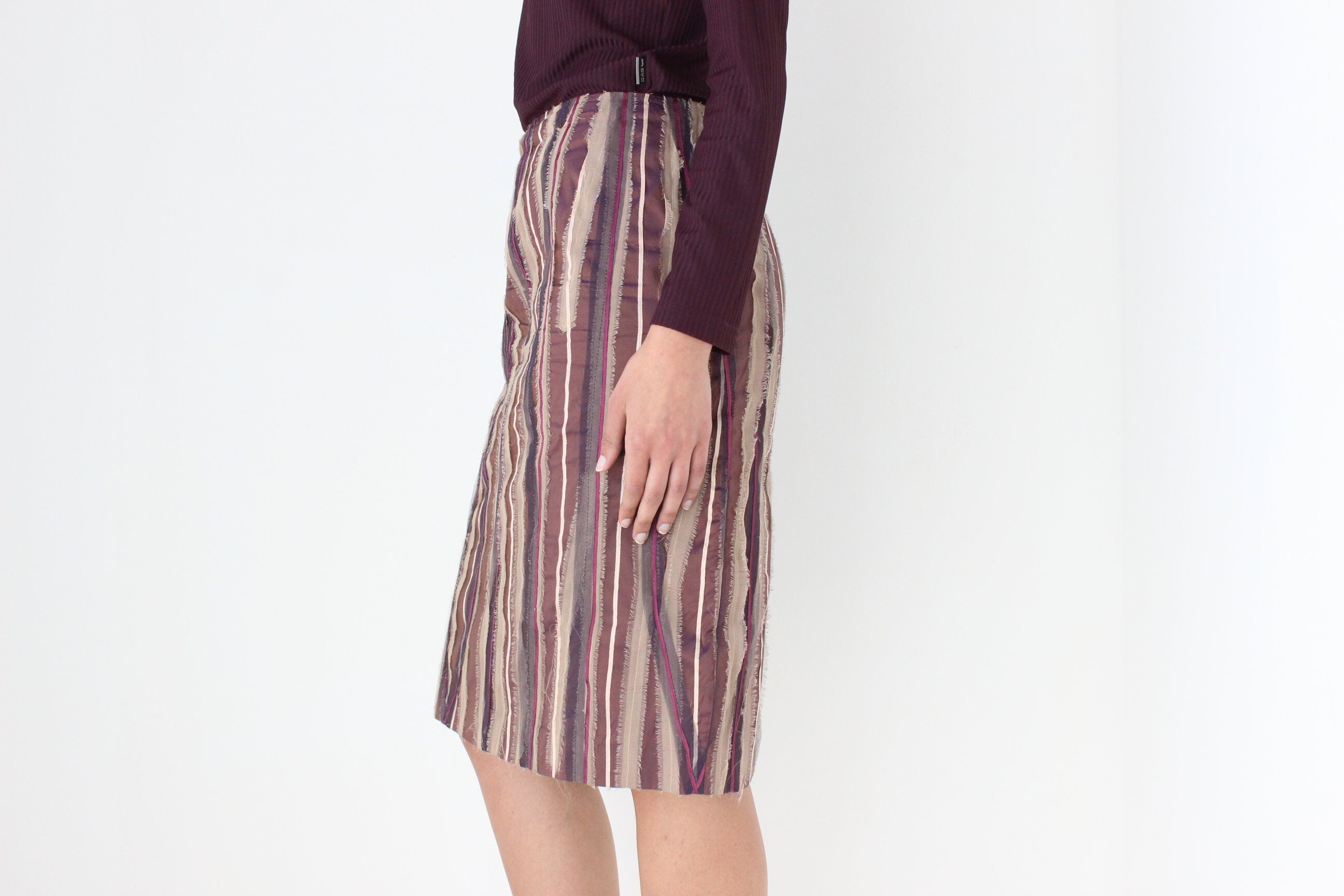 Y2K Textured Silk 3D Knee Length Skirt