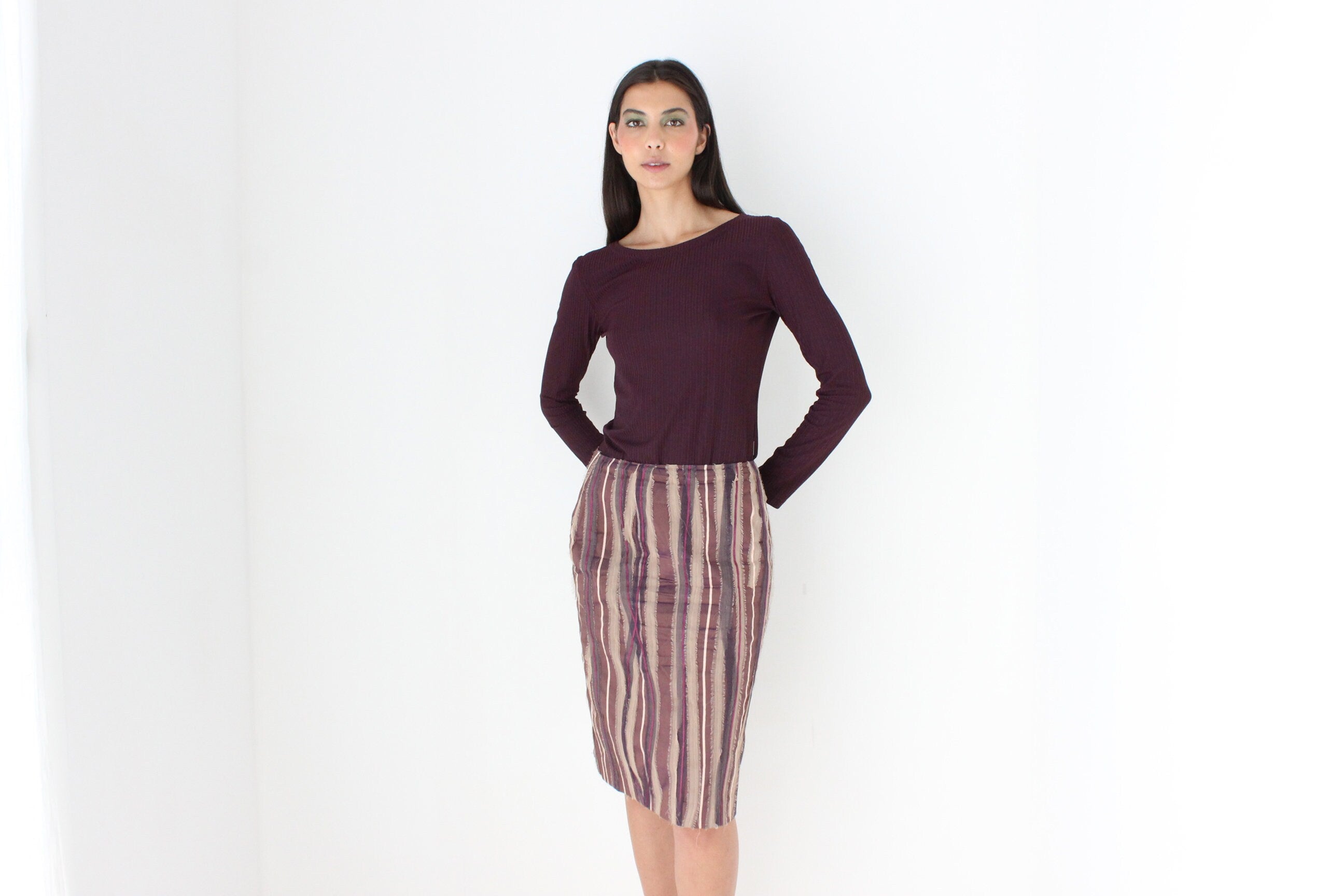 Y2K Textured Silk 3D Knee Length Skirt