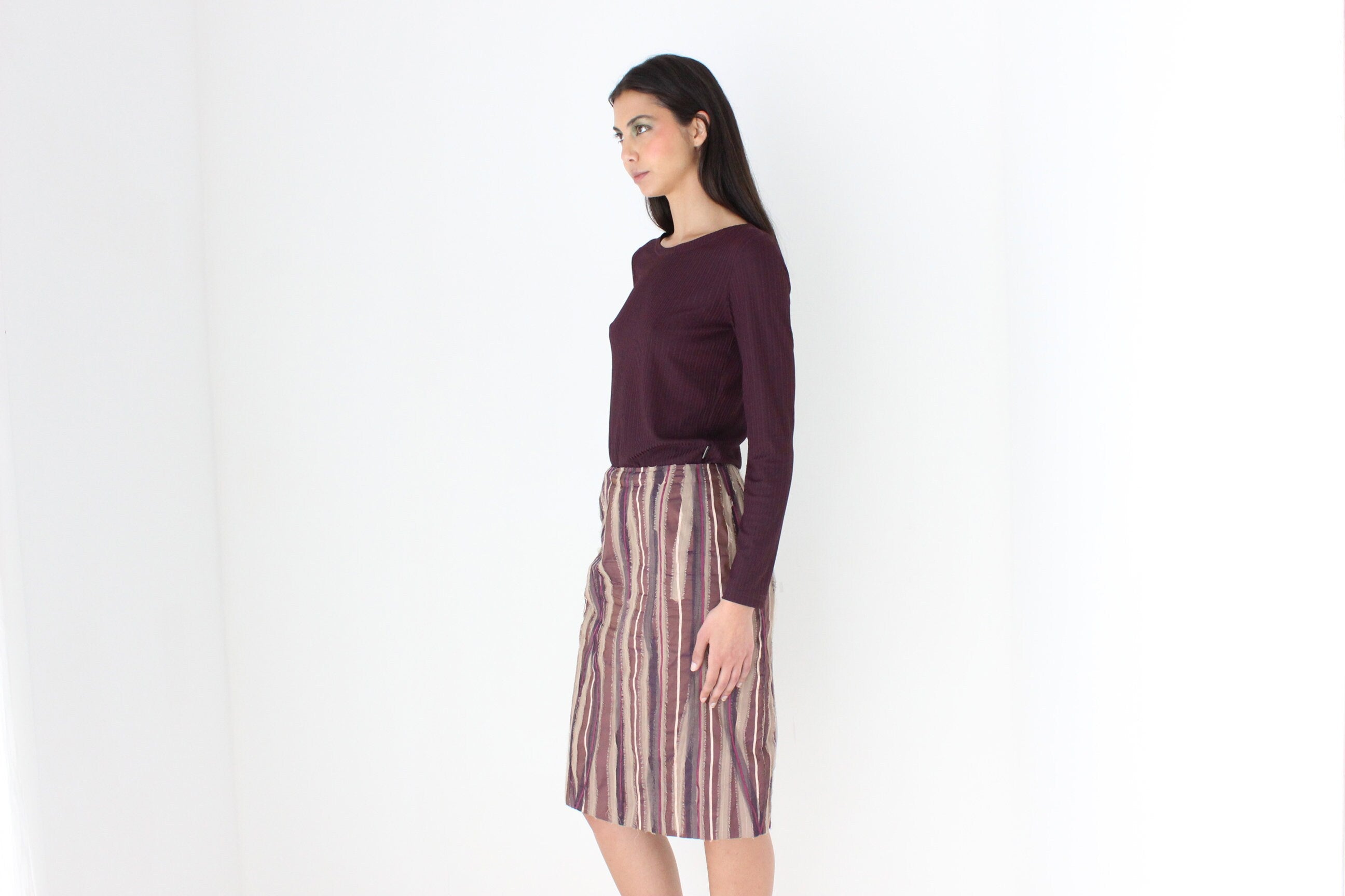 Y2K Textured Silk 3D Knee Length Skirt