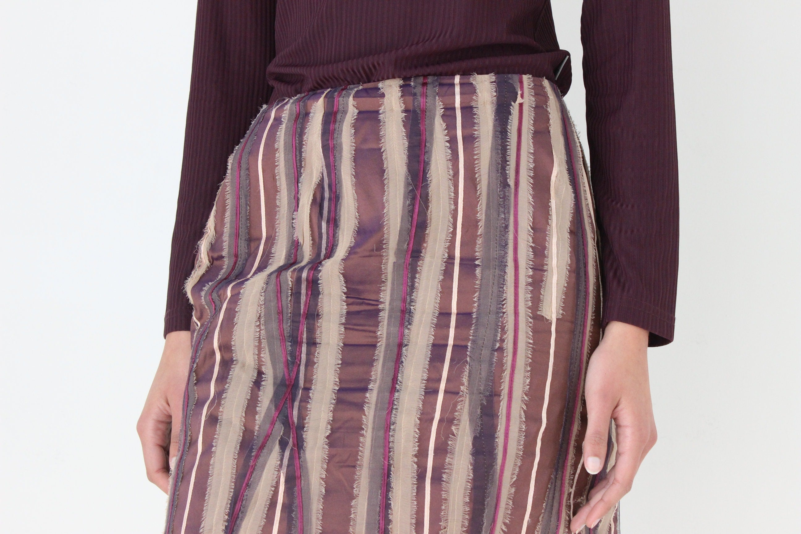 Y2K Textured Silk 3D Knee Length Skirt