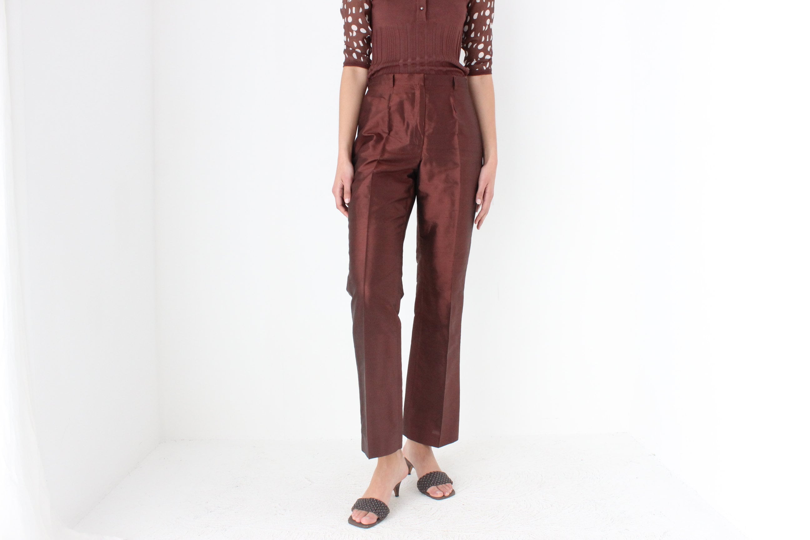 Heavenly 90s Raw Silk Iridescent Chocolate Trouser