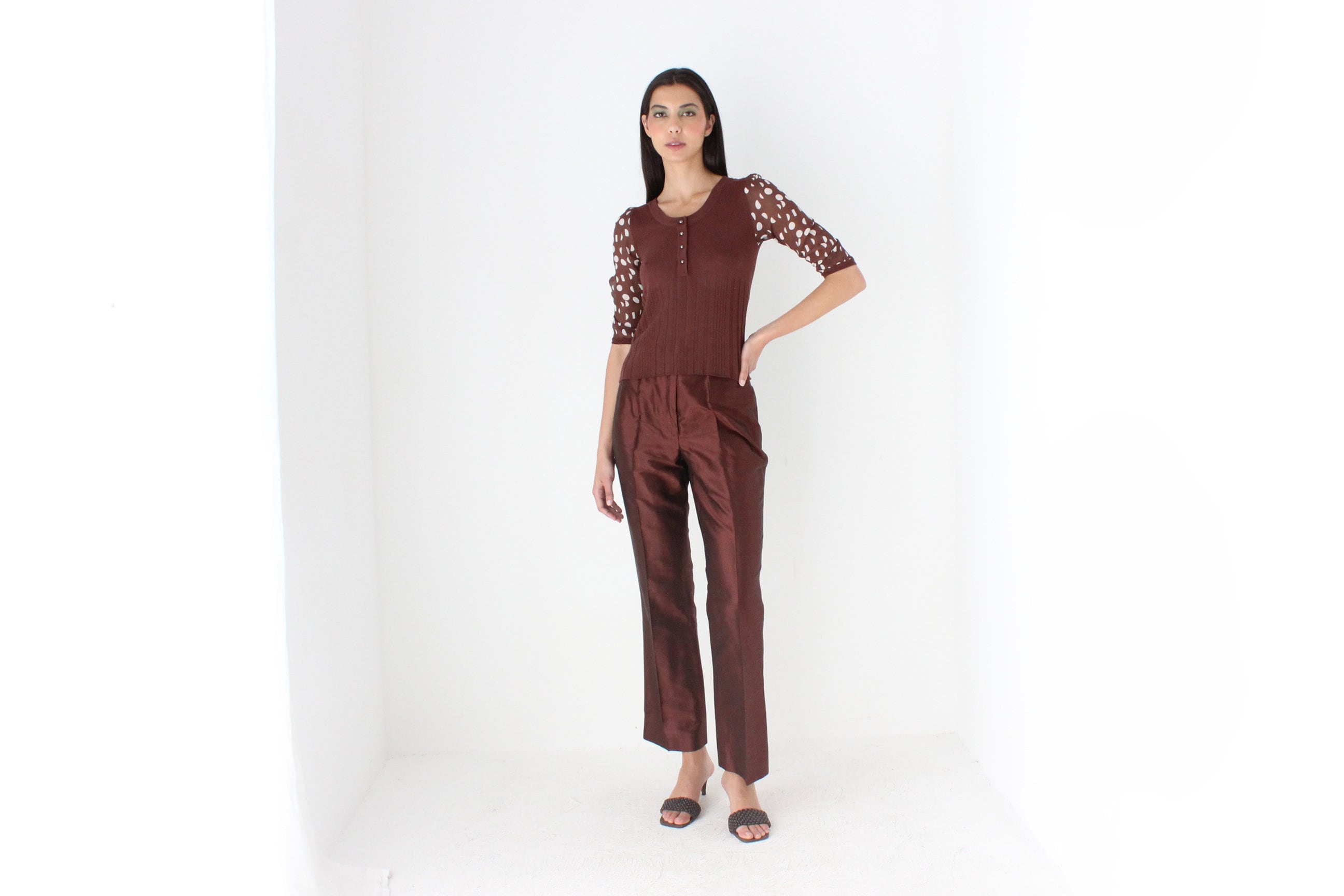 Heavenly 90s Raw Silk Iridescent Chocolate Trouser