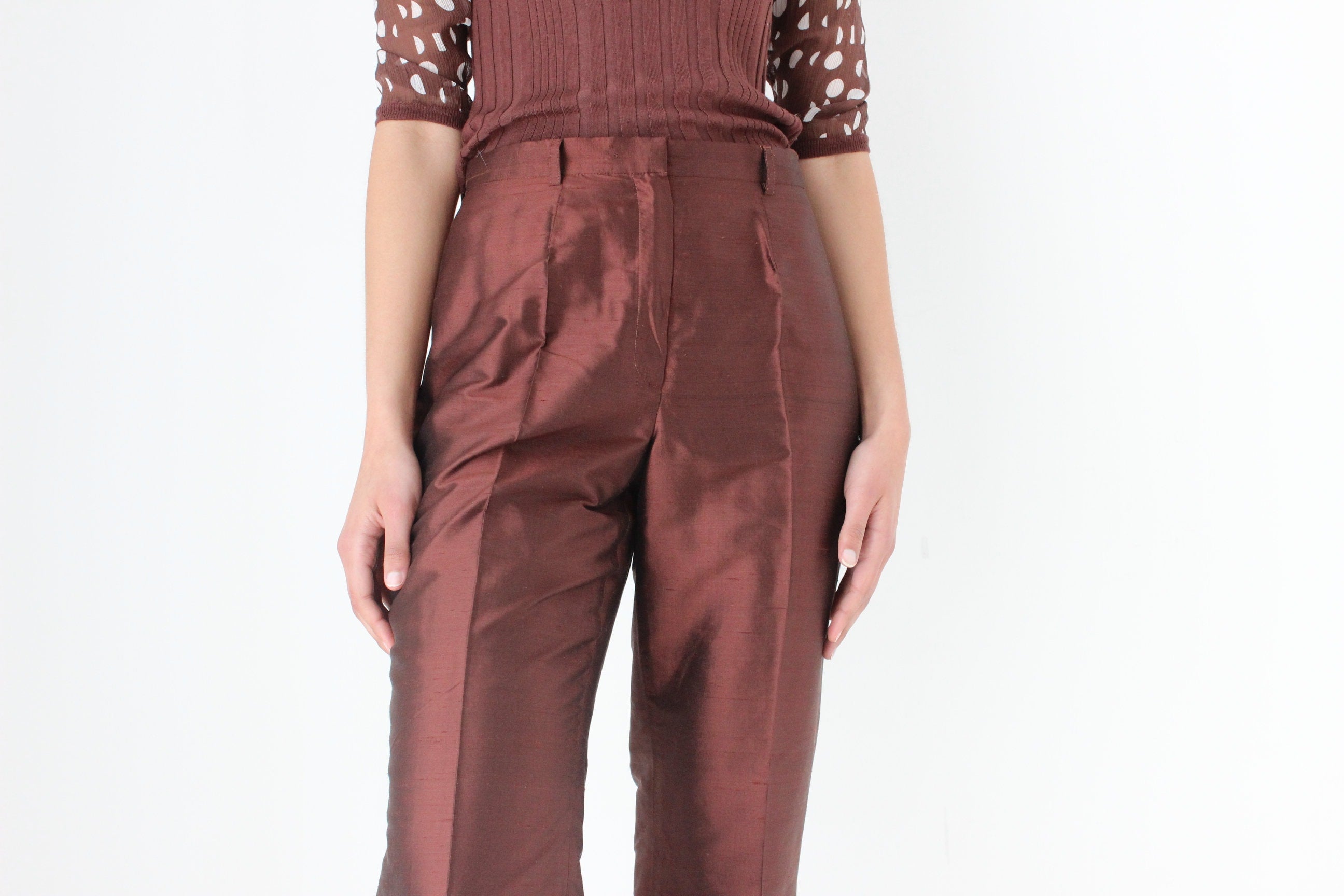 Heavenly 90s Raw Silk Iridescent Chocolate Trouser