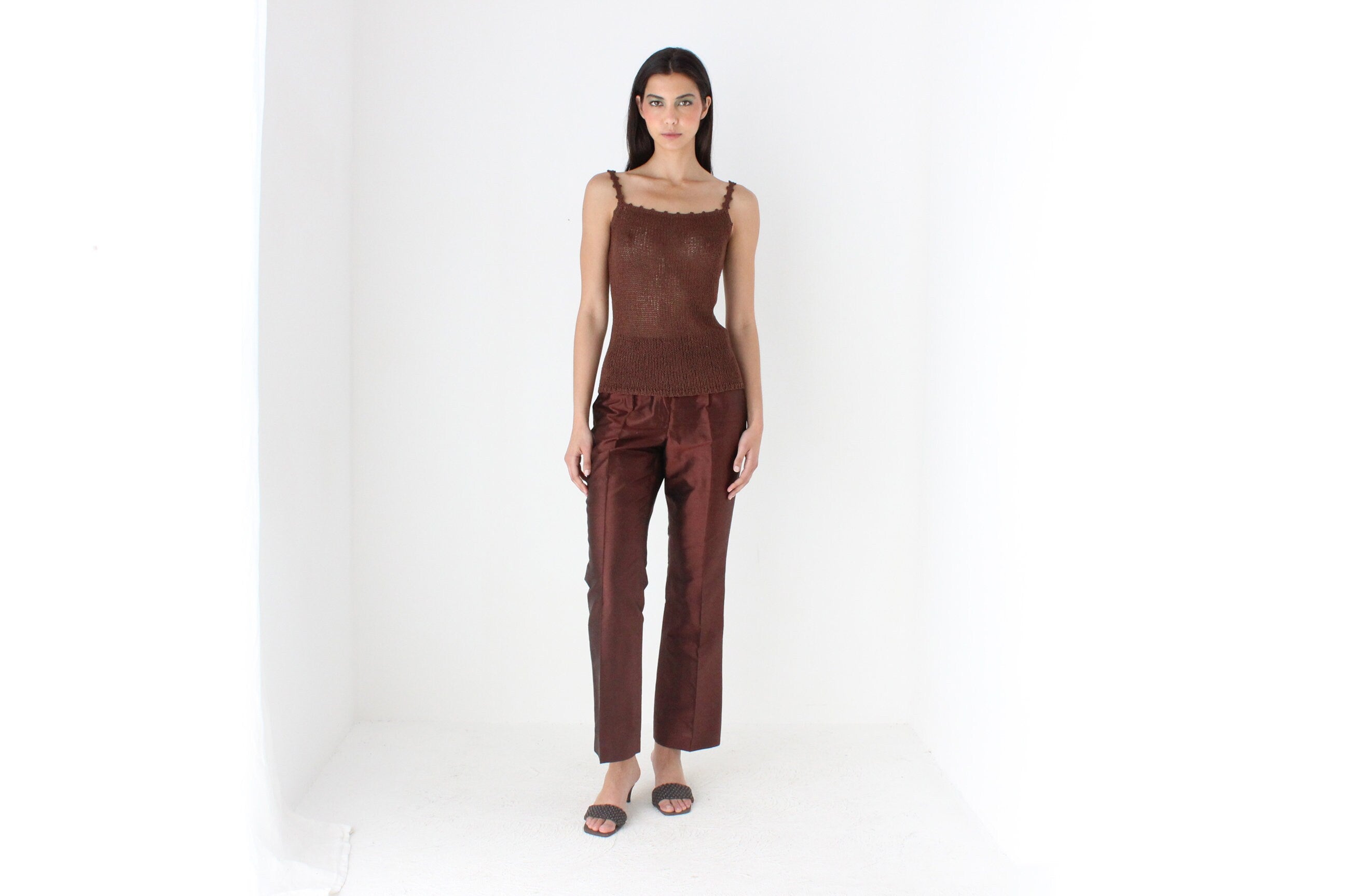 90s Elevated Crochet Knit Chocolate Tank Top
