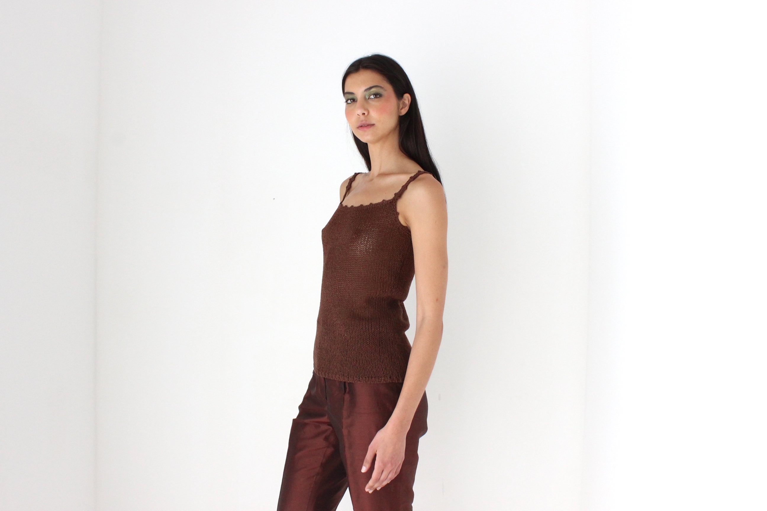 90s Elevated Crochet Knit Chocolate Tank Top