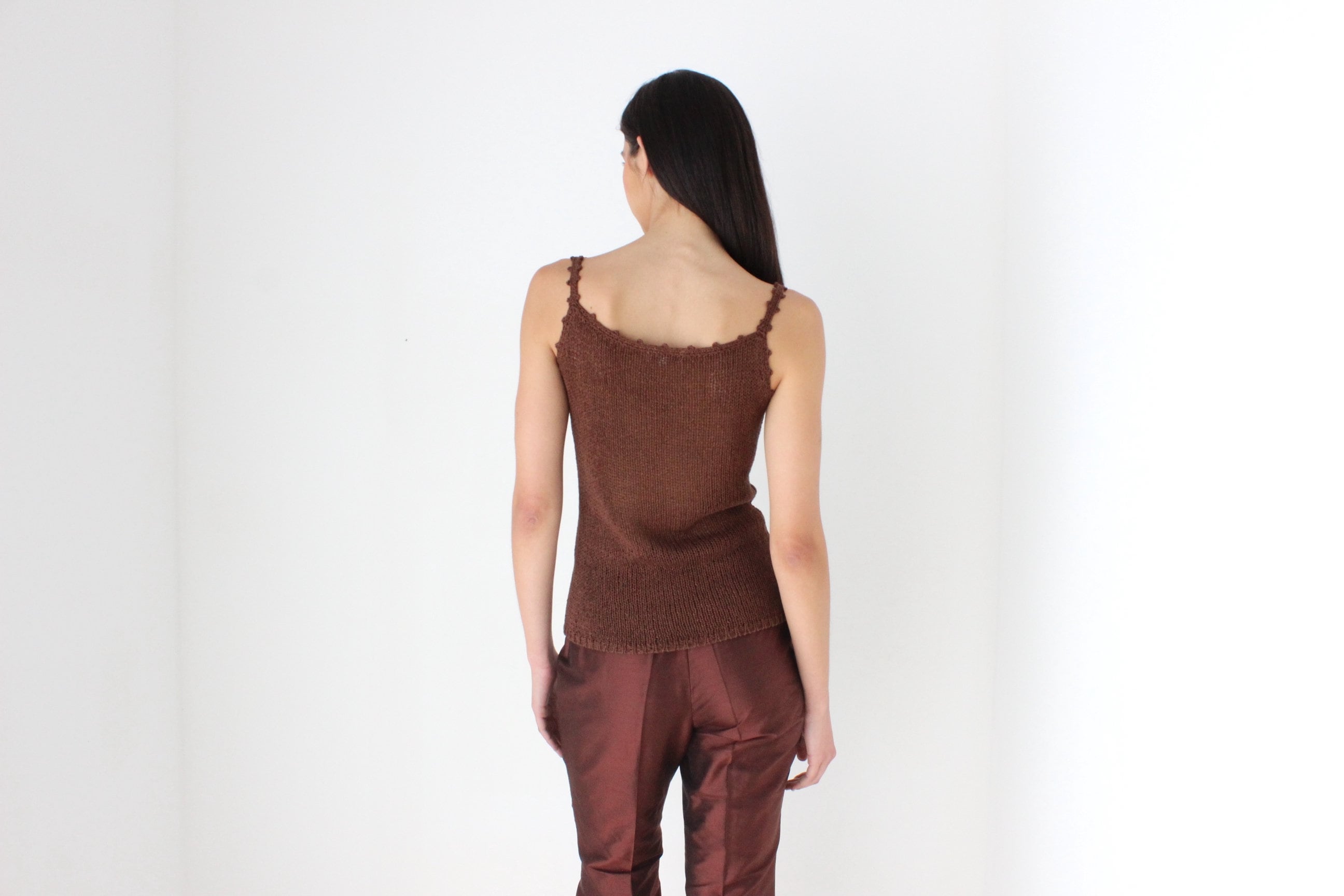 90s Elevated Crochet Knit Chocolate Tank Top