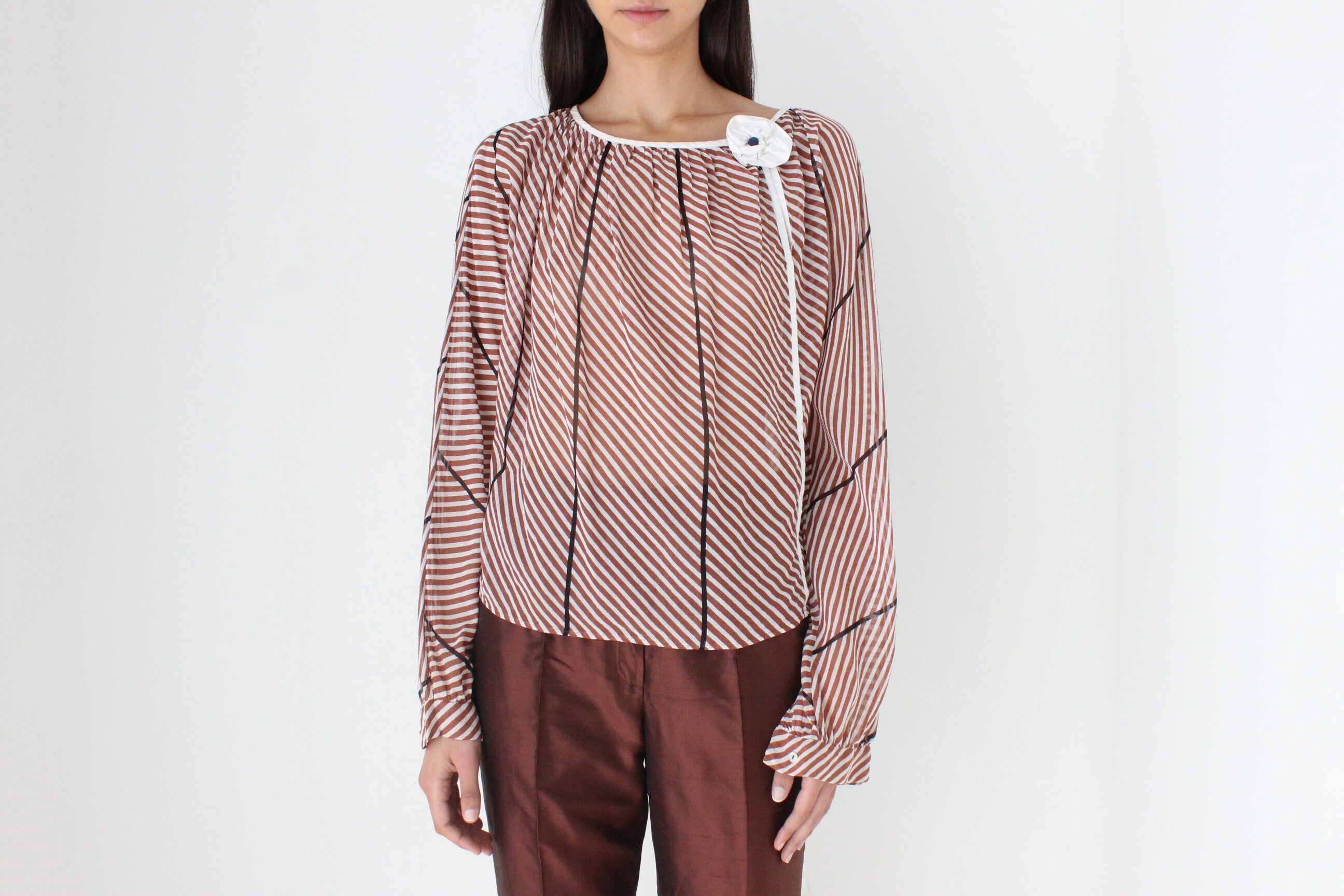 70s 'Erreuno Milano' Striped Cotton Harlequin Rosette Top