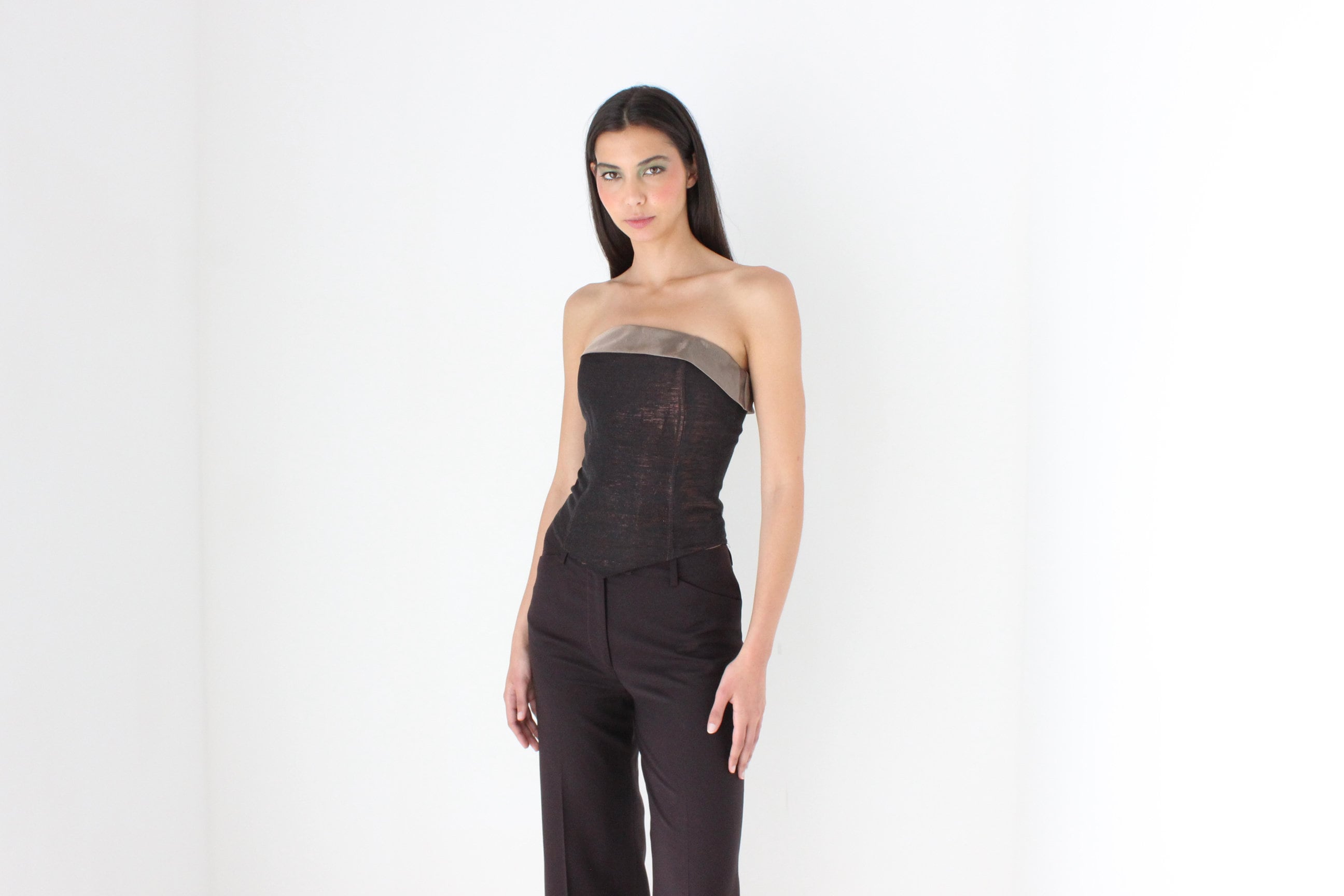 90s Metallic Chocolate Corset Bustier
