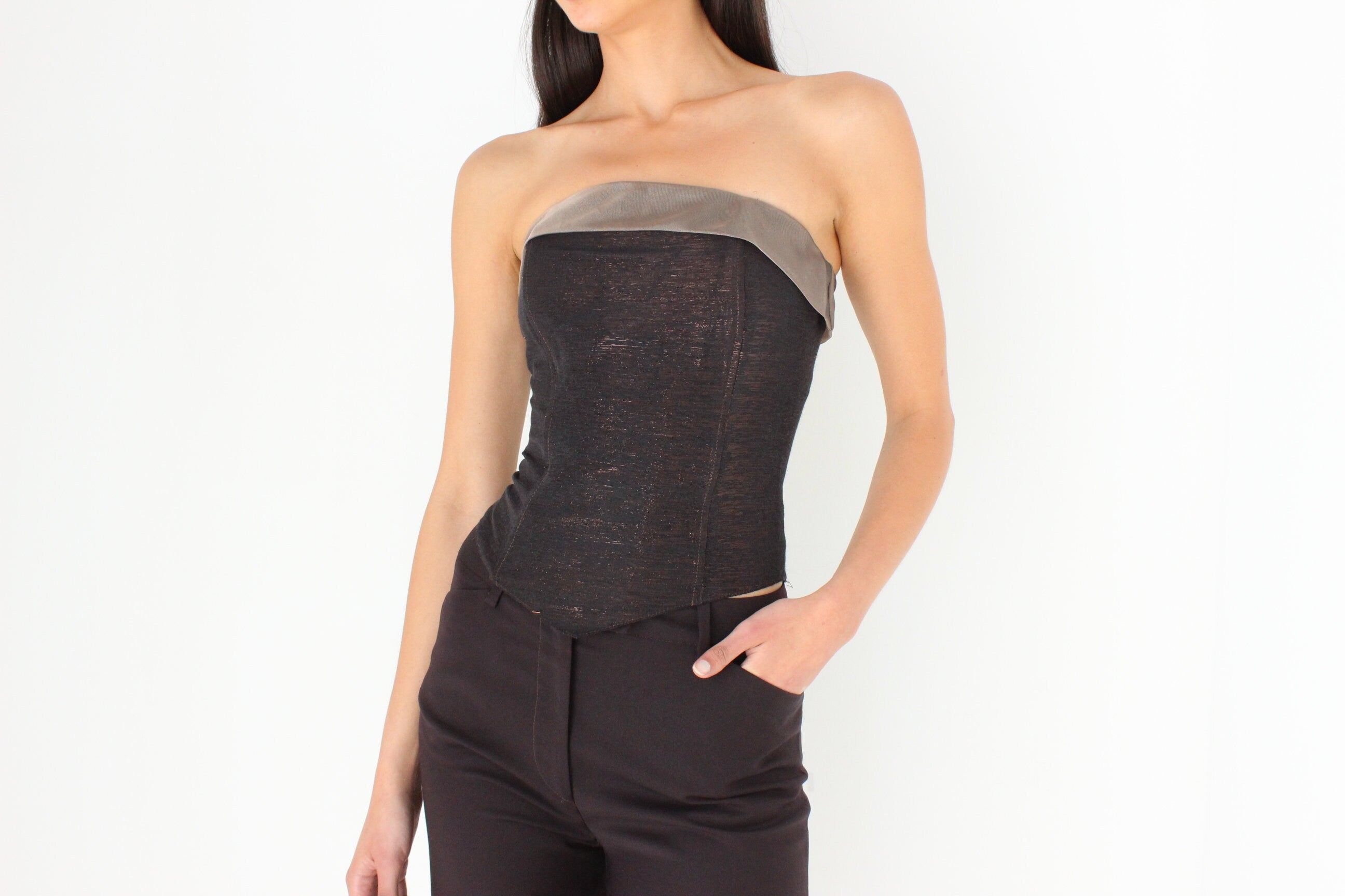 90s Metallic Chocolate Corset Bustier