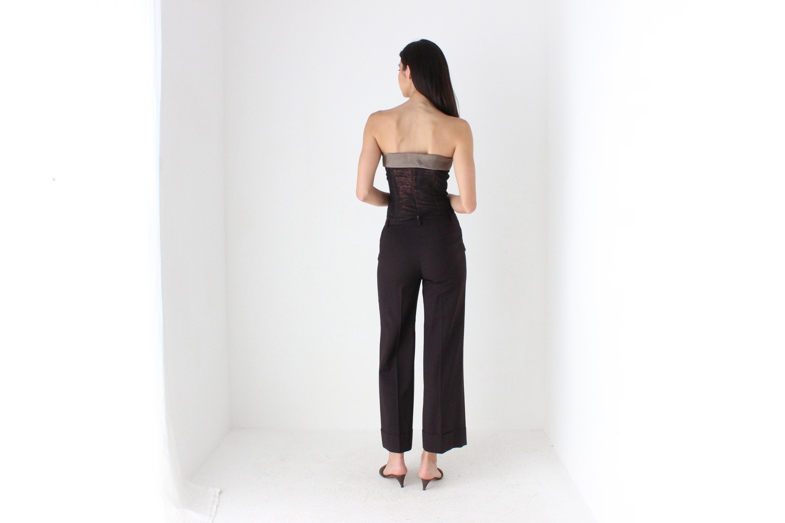90s Dolce & Gabbana Pure Wool Chocolate Wide Leg Pants