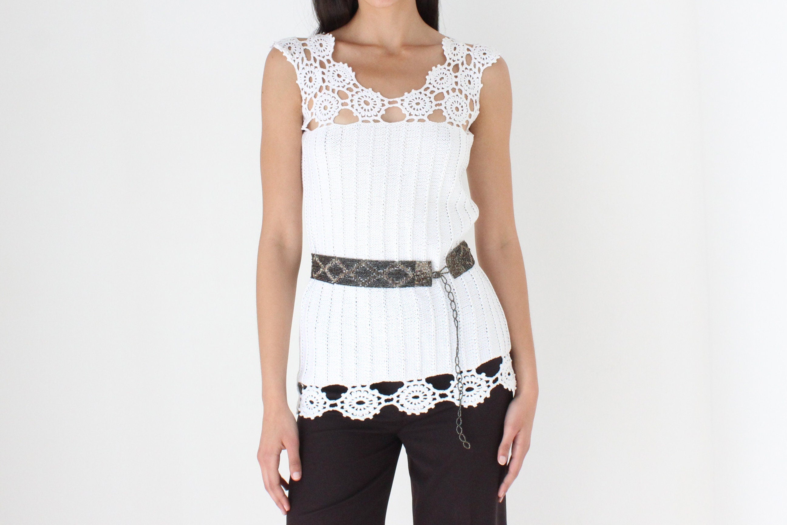 Y2K Metallic Pewter Beaded Accessory Belt
