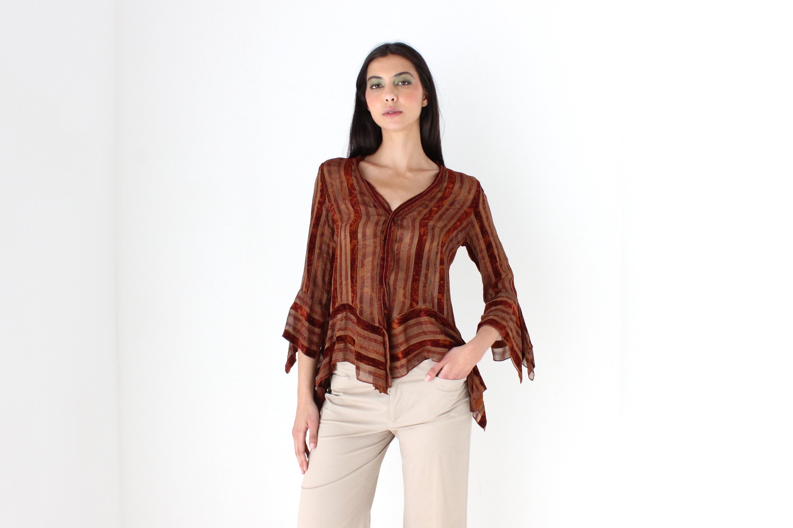 90s Witchy Gauze Whimsigoth Flare Sleeve Loose Top