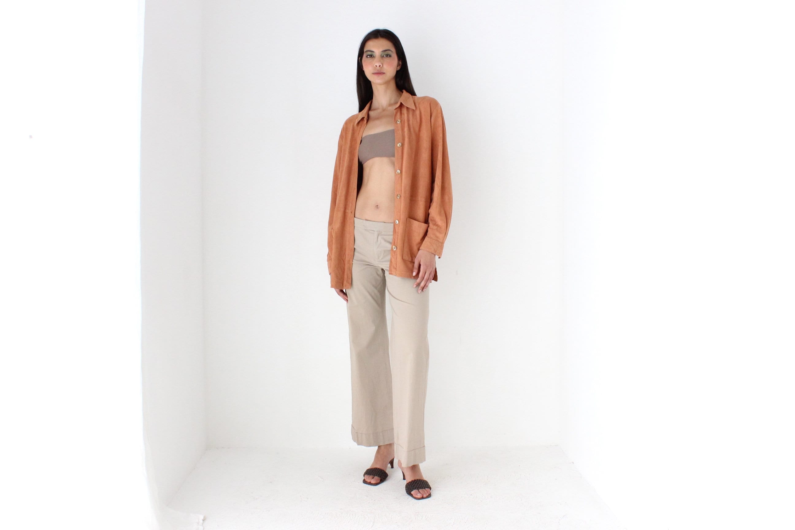 90s Salmon Suede-Feel Relaxed Oversized Shirt Jacket