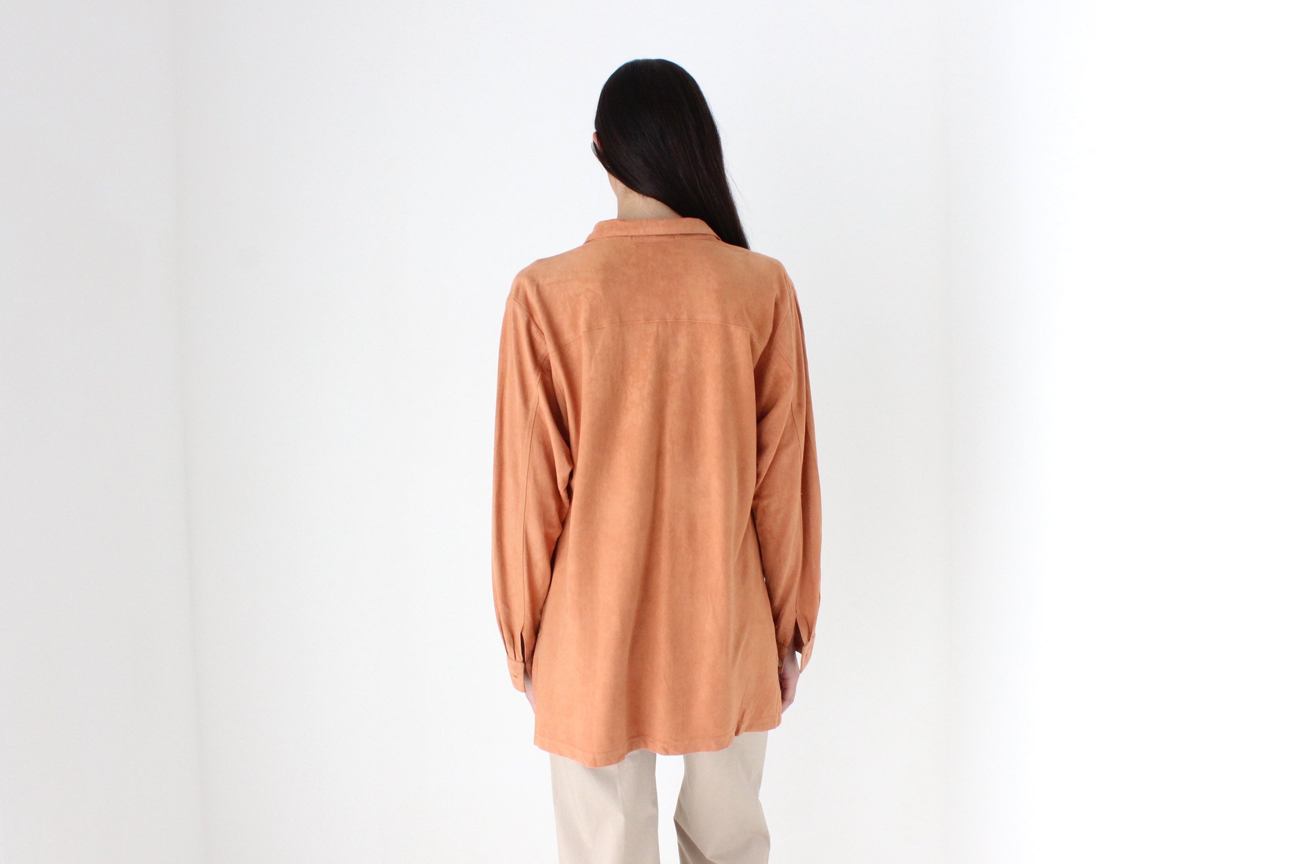 90s Salmon Suede-Feel Relaxed Oversized Shirt Jacket
