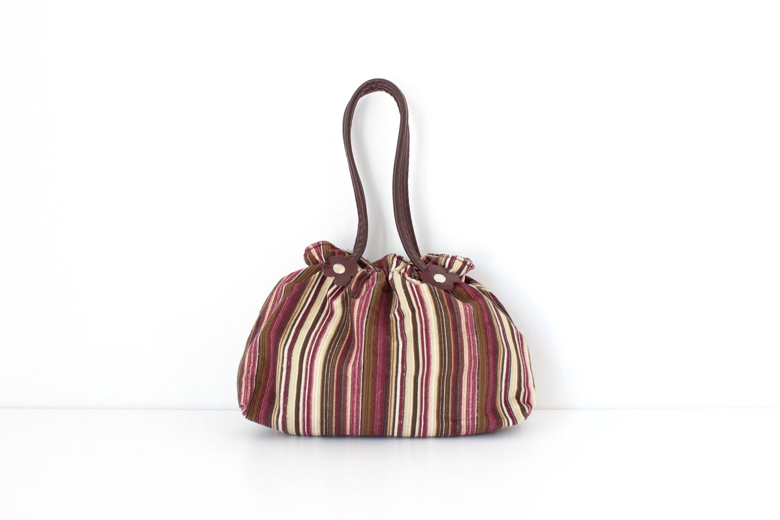 Y2K Corduroy Handbag w/ Leatherette Flowers