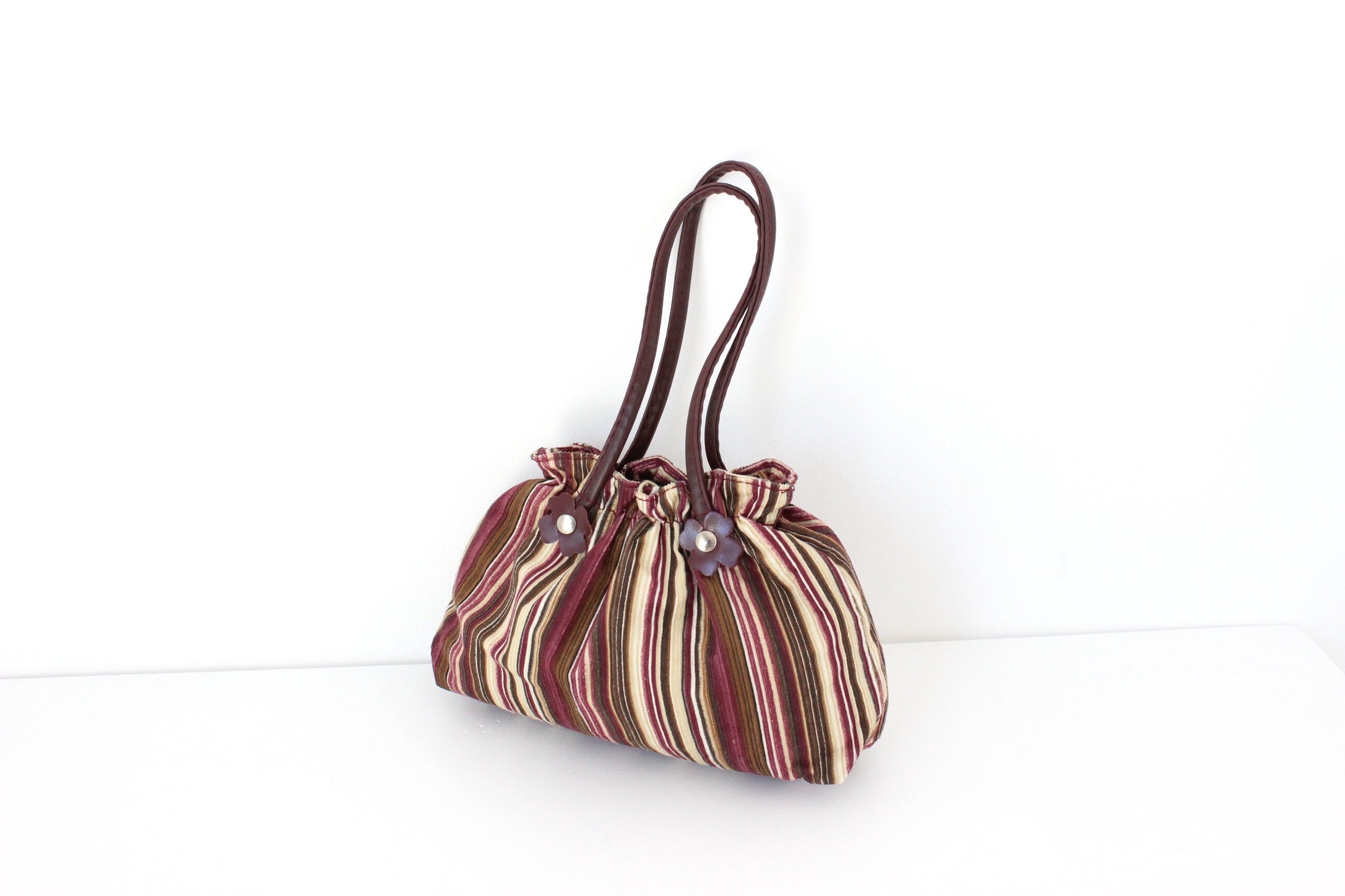 Y2K Corduroy Handbag w/ Leatherette Flowers