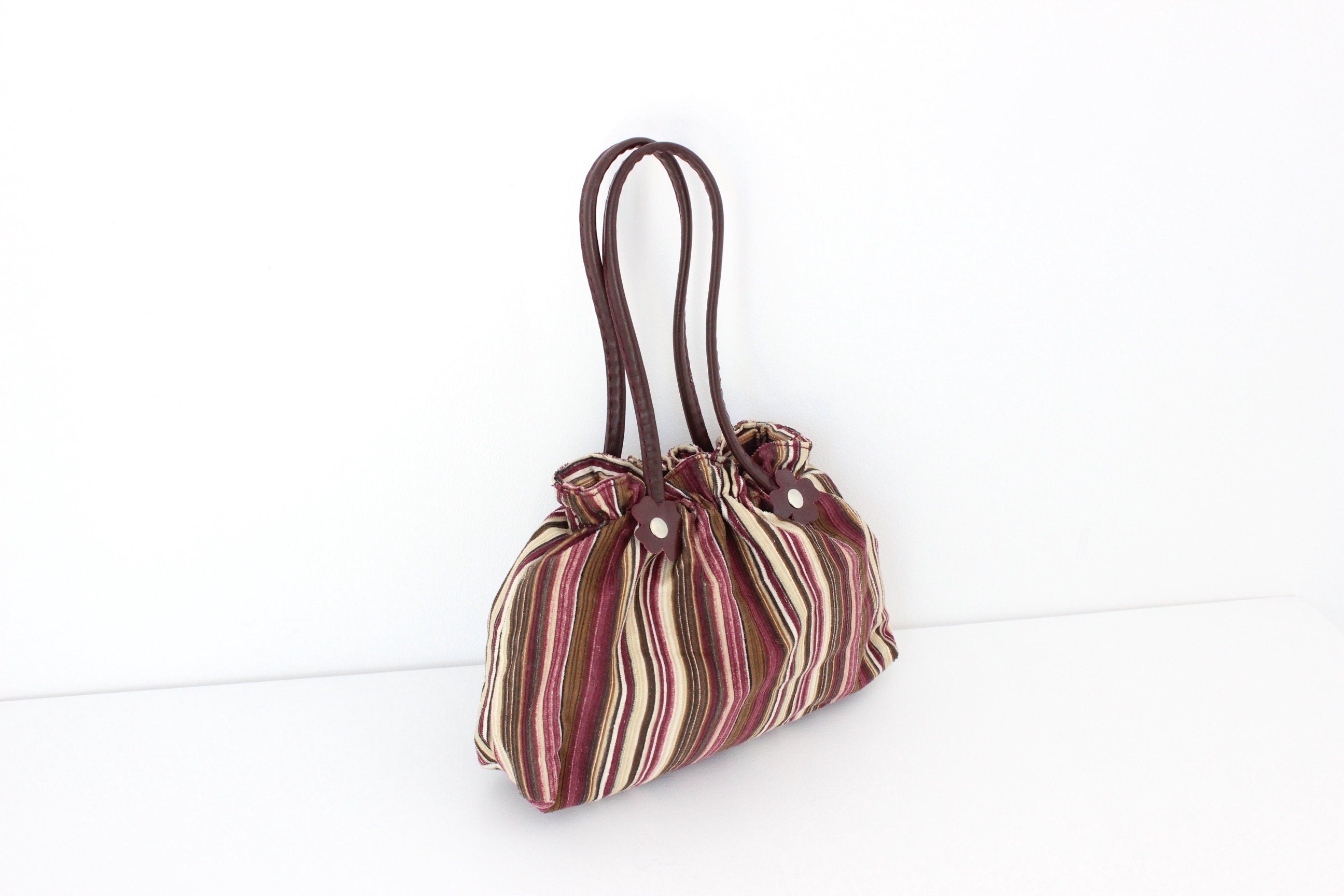 Y2K Corduroy Handbag w/ Leatherette Flowers