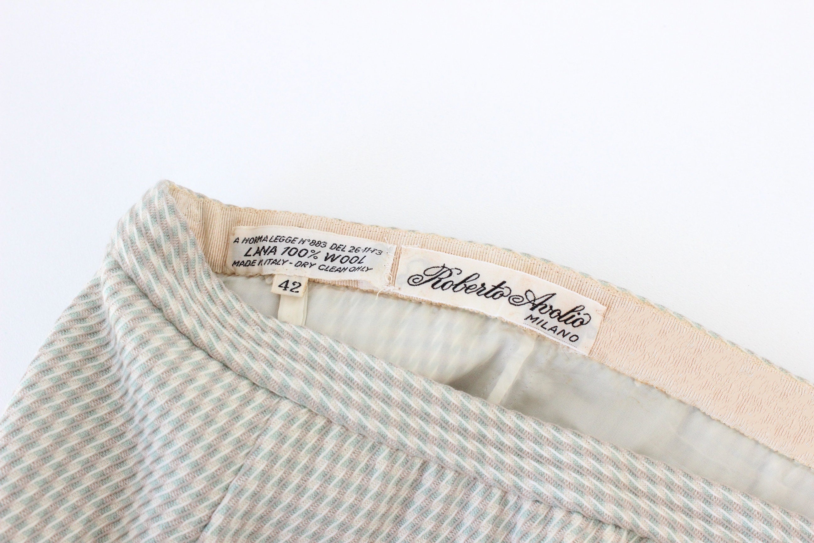 80s Roberto Avolio Milano Pure Wool Pastel Knee Length Skirt
