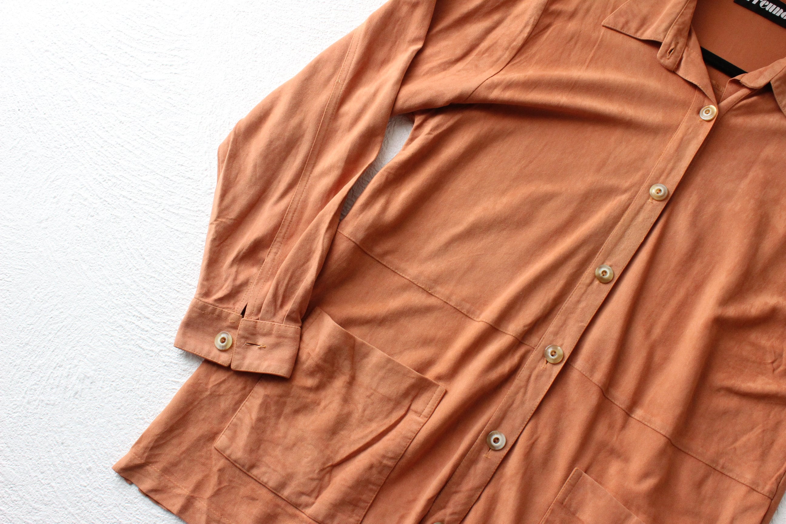 90s Salmon Suede-Feel Relaxed Oversized Shirt Jacket