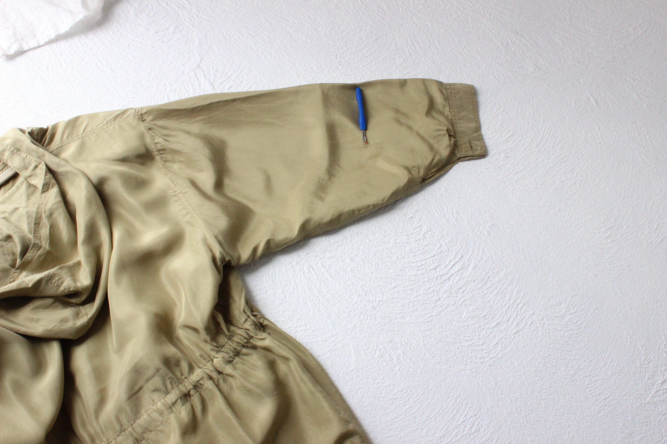 80s Pure Silk Olive Green Hooded Anorak