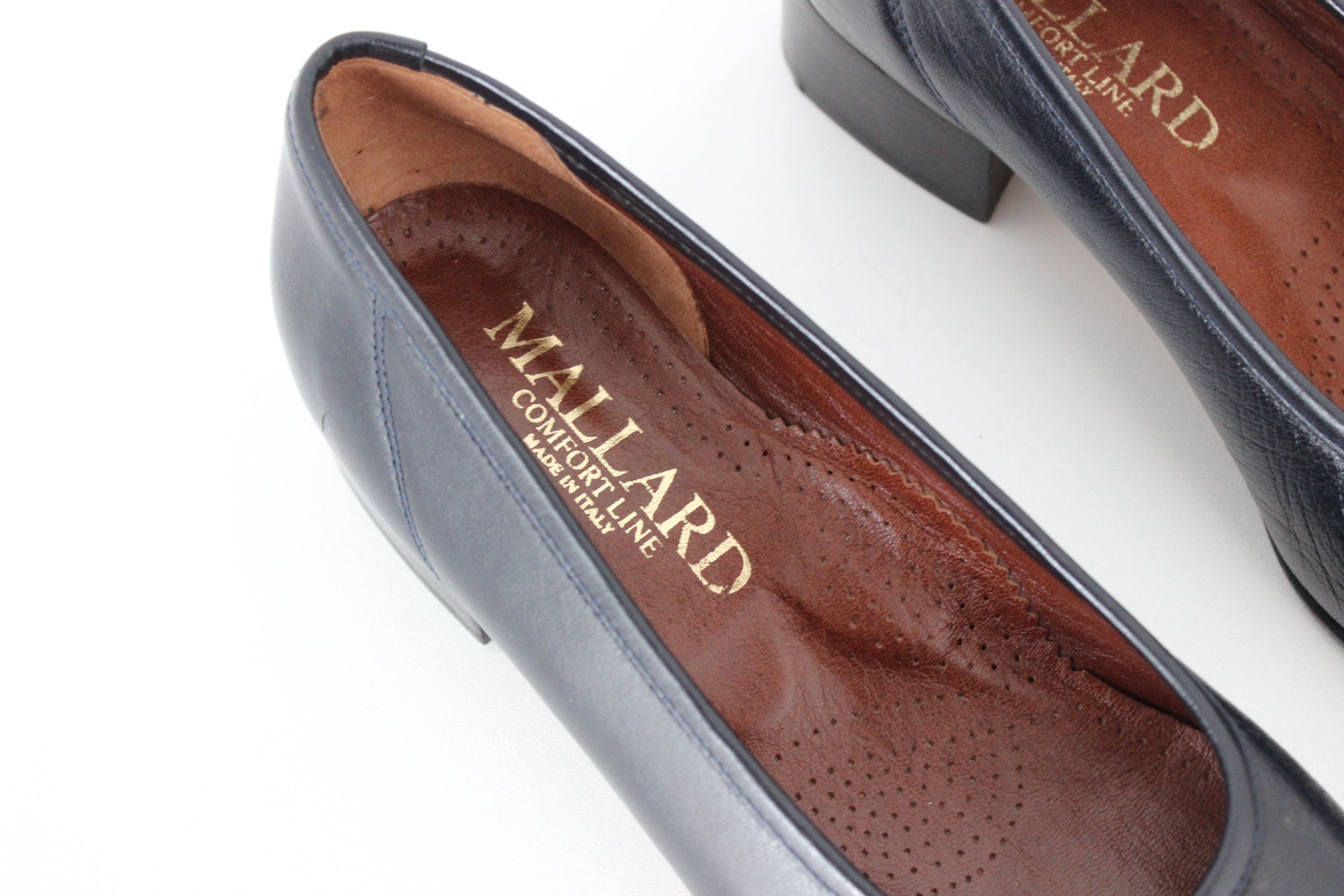 90s Italian Leather Navy Blue Low Ballet Pumps ~ Euro 40.5