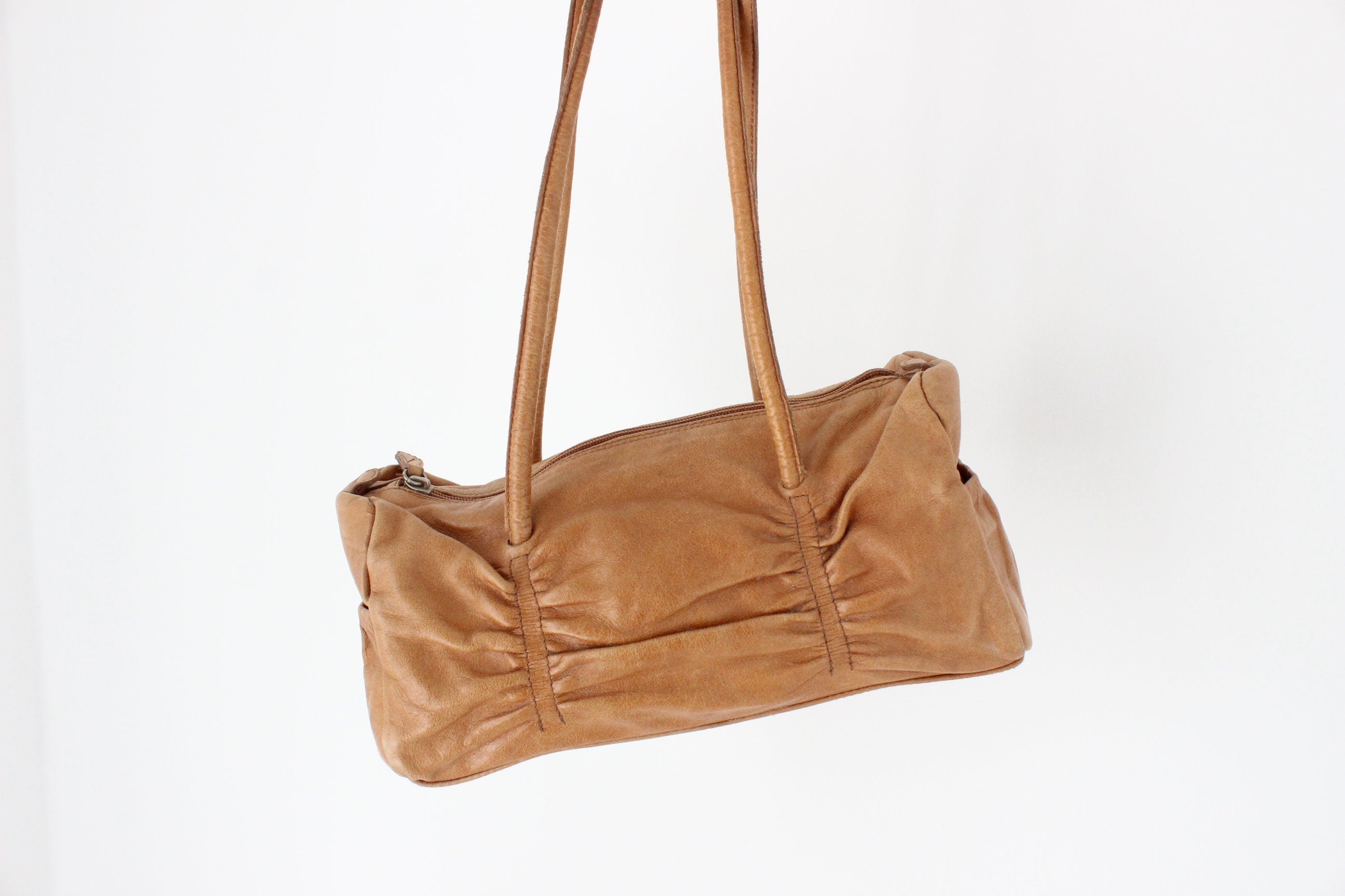 Y2K Spanish Leather Handbag w/ Ruched Texture