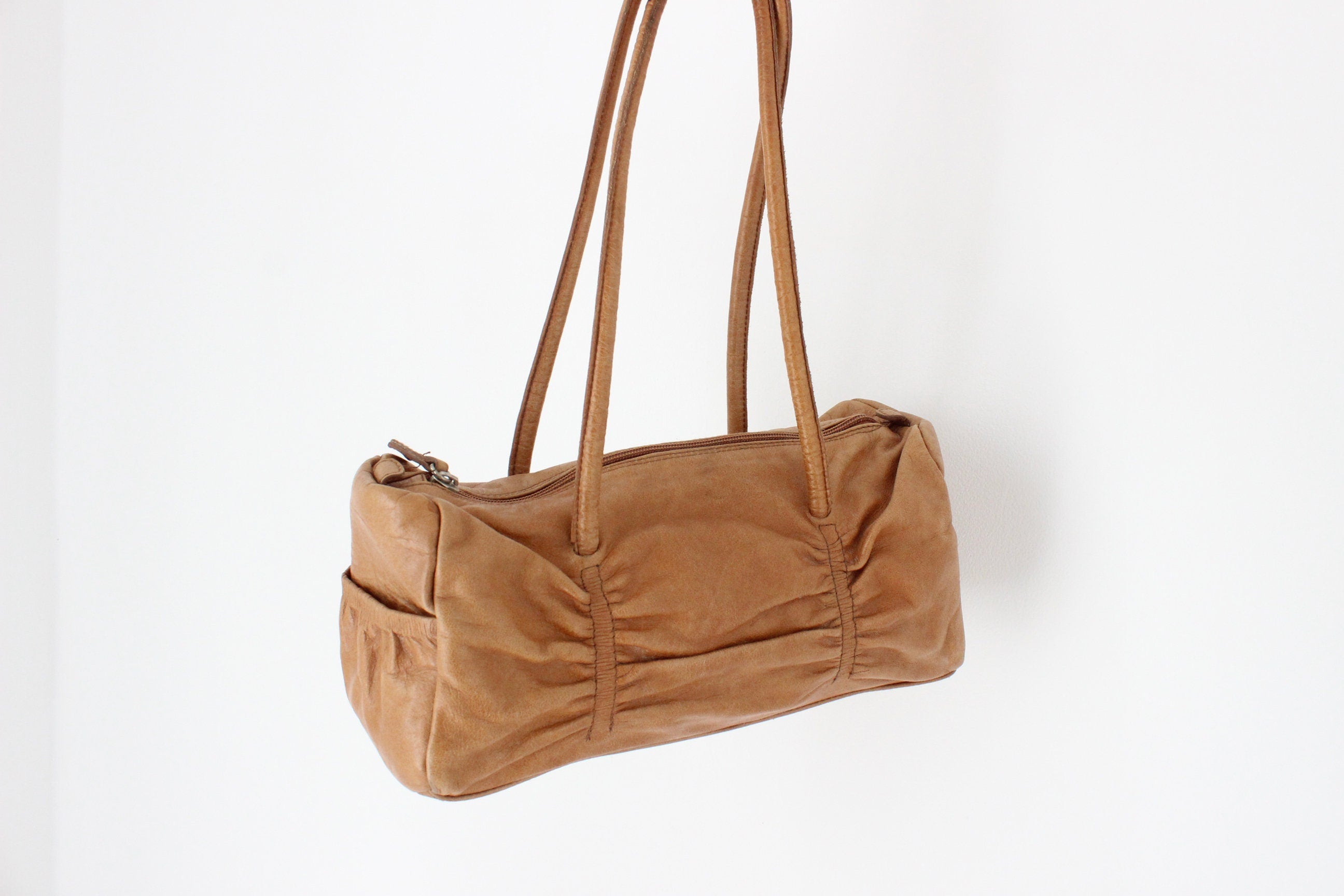 Y2K Spanish Leather Handbag w/ Ruched Texture