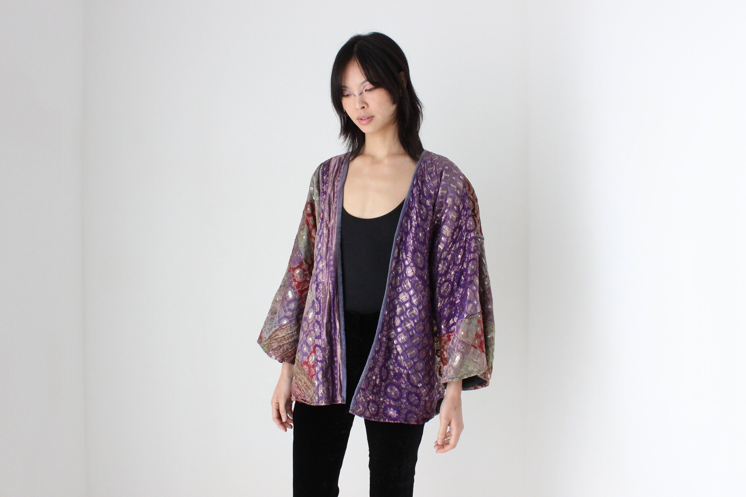 90s Indian Metallic Patchwork Cocoon Kimono Jacket