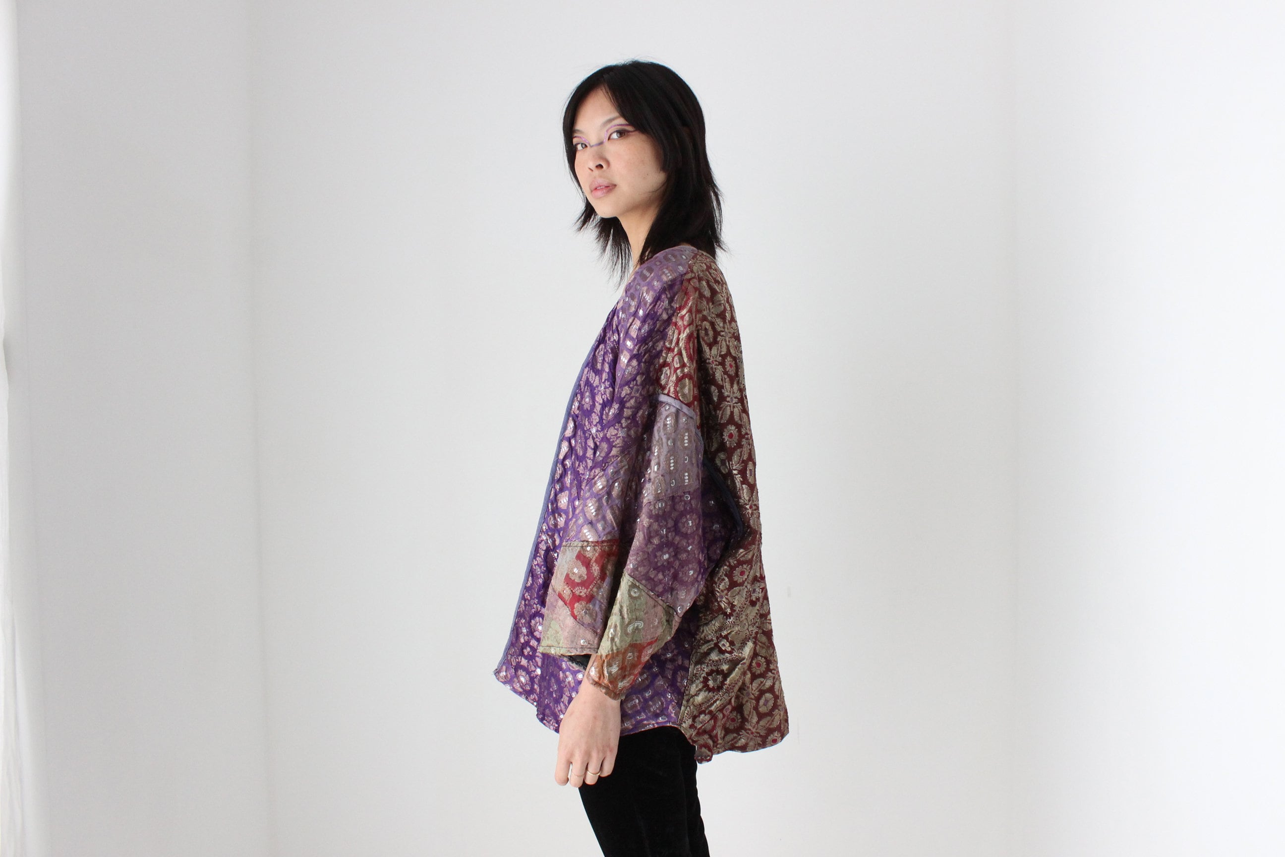 90s Indian Metallic Patchwork Cocoon Kimono Jacket