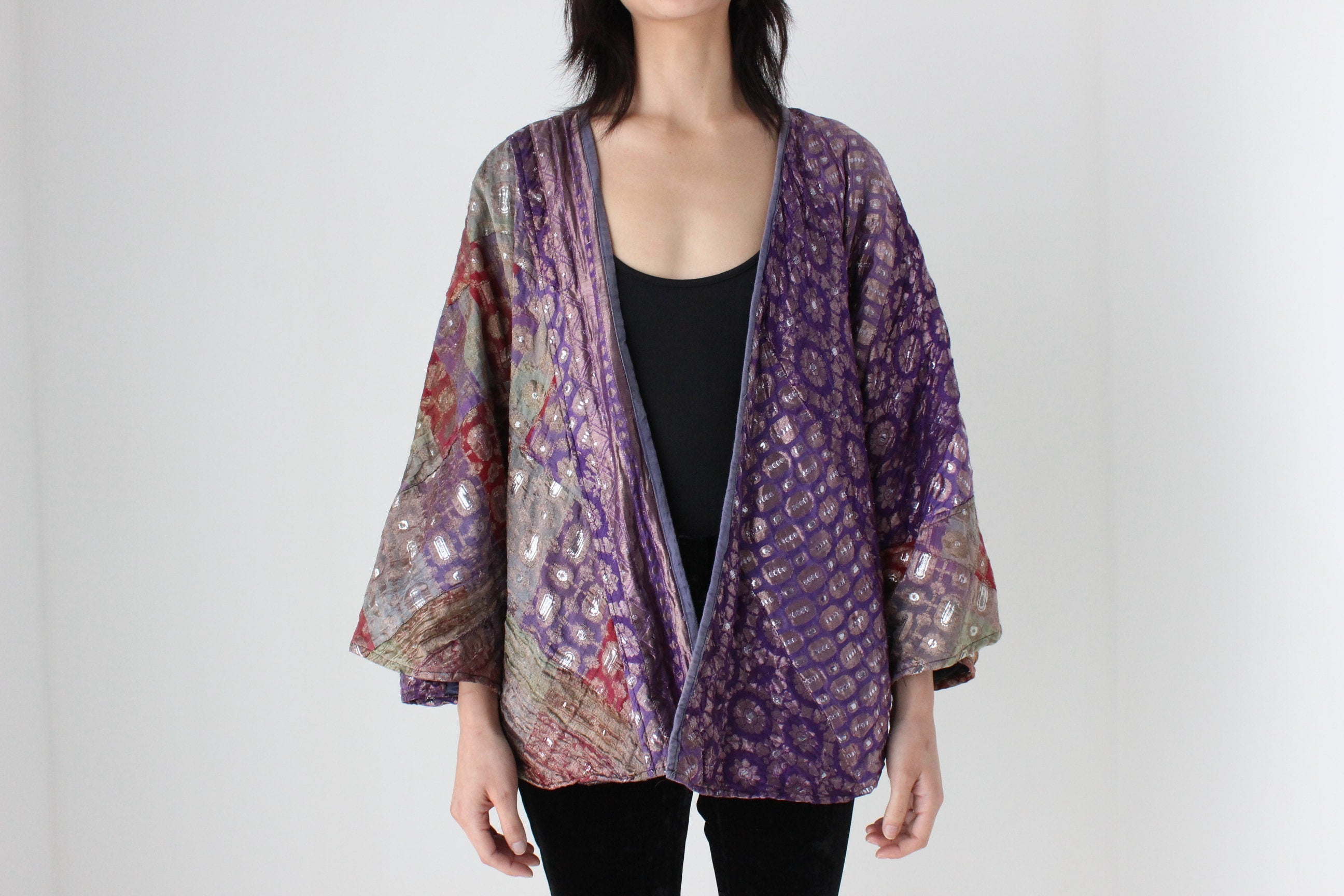 90s Indian Metallic Patchwork Cocoon Kimono Jacket