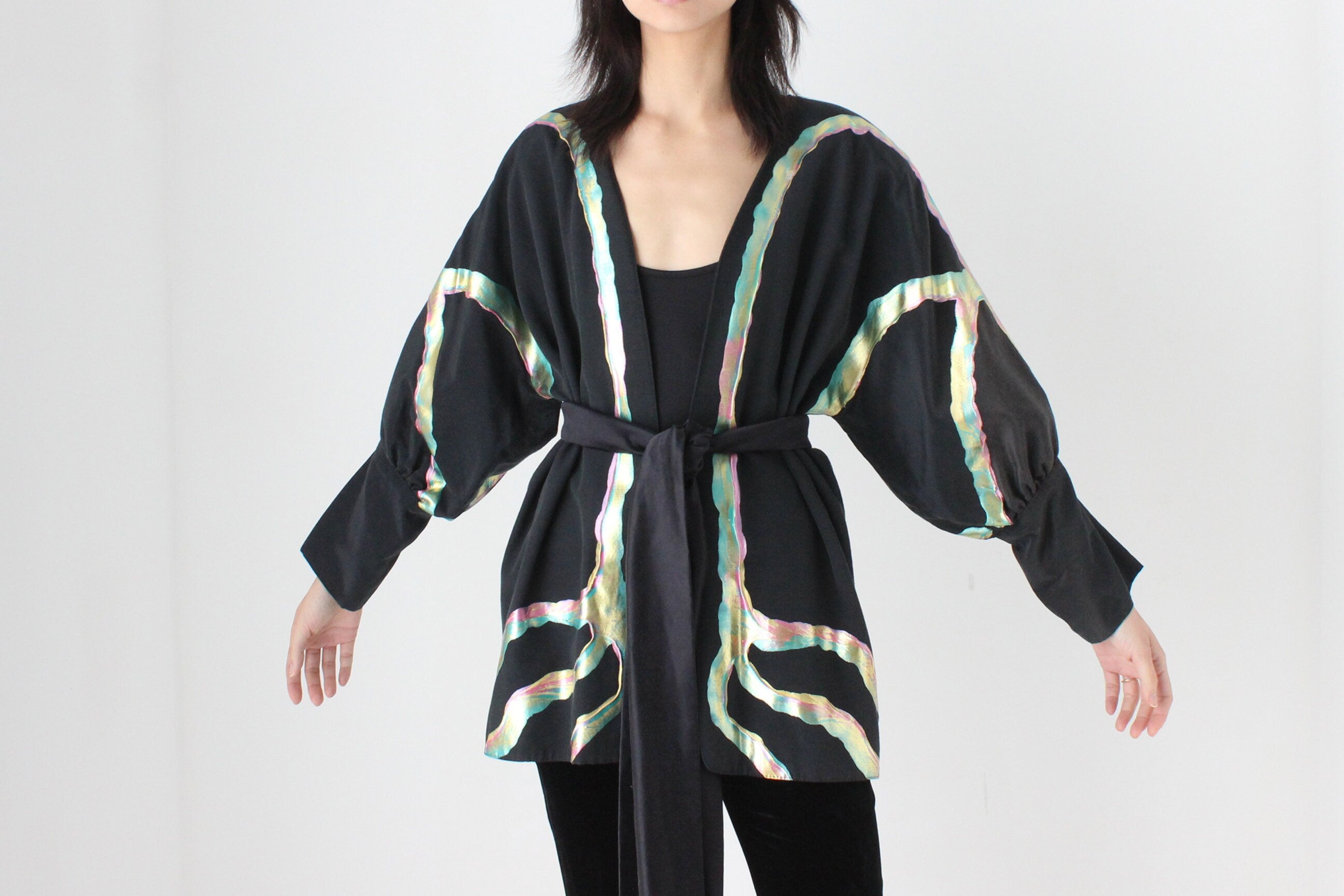 80s Collectible Terry & Toni Hand Painted Batwing Cocoon Kimono Jacket