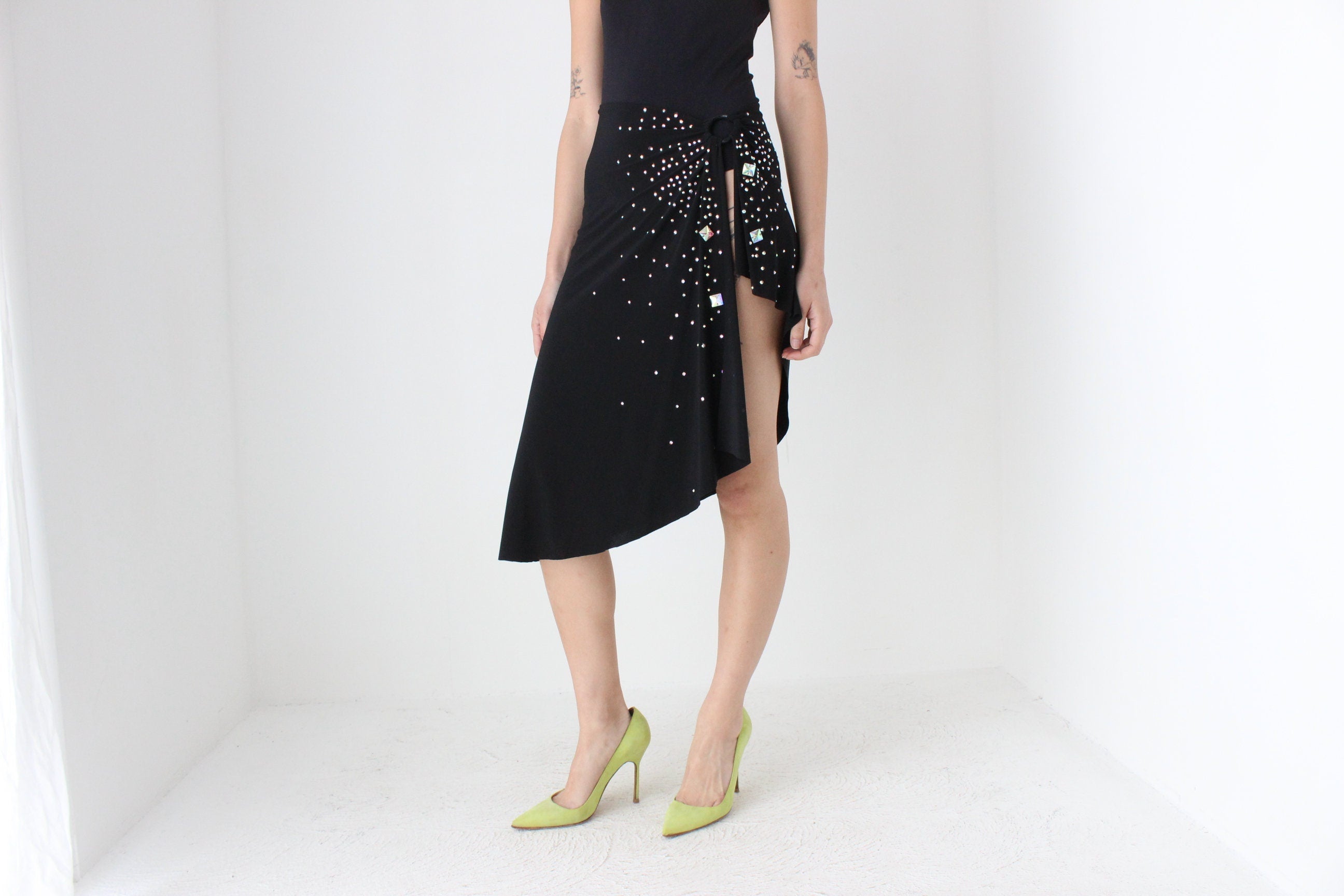 Funky Y2K Bejewelled O-Ring Slinky Party Skirt