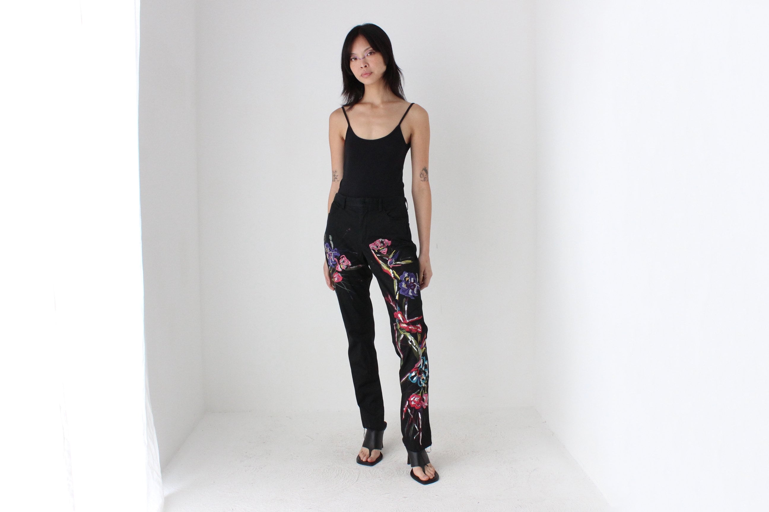 90s Gai Mattiolo Couture Italian Vintage Abstract Satin Jeans