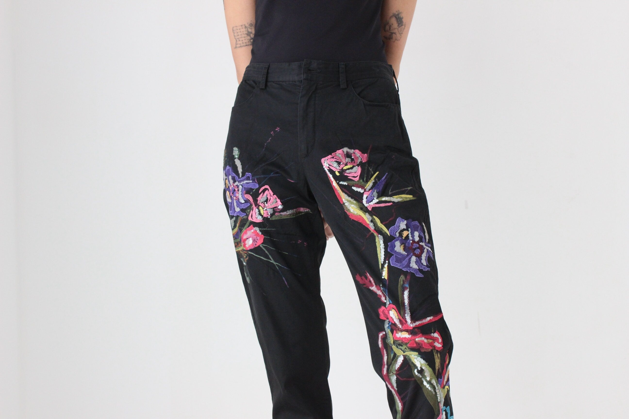 90s Gai Mattiolo Couture Italian Vintage Abstract Satin Jeans
