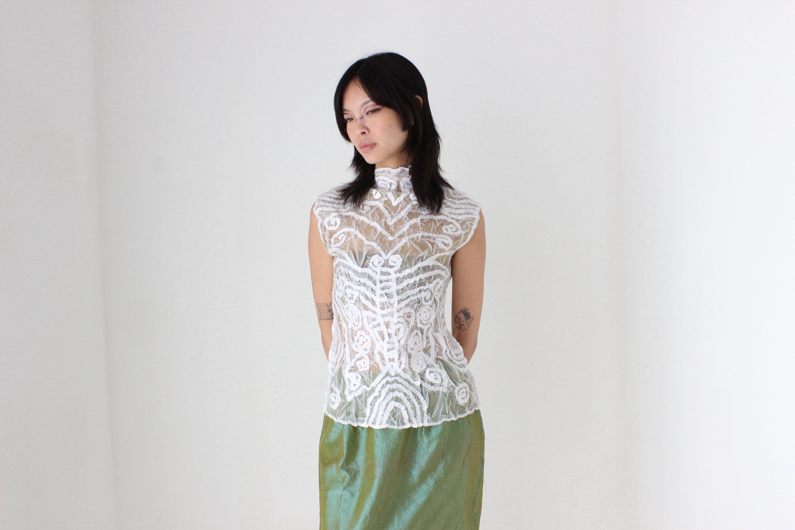 Y2K Textured 3D Origami Ruffle Super Stretch Tank Top