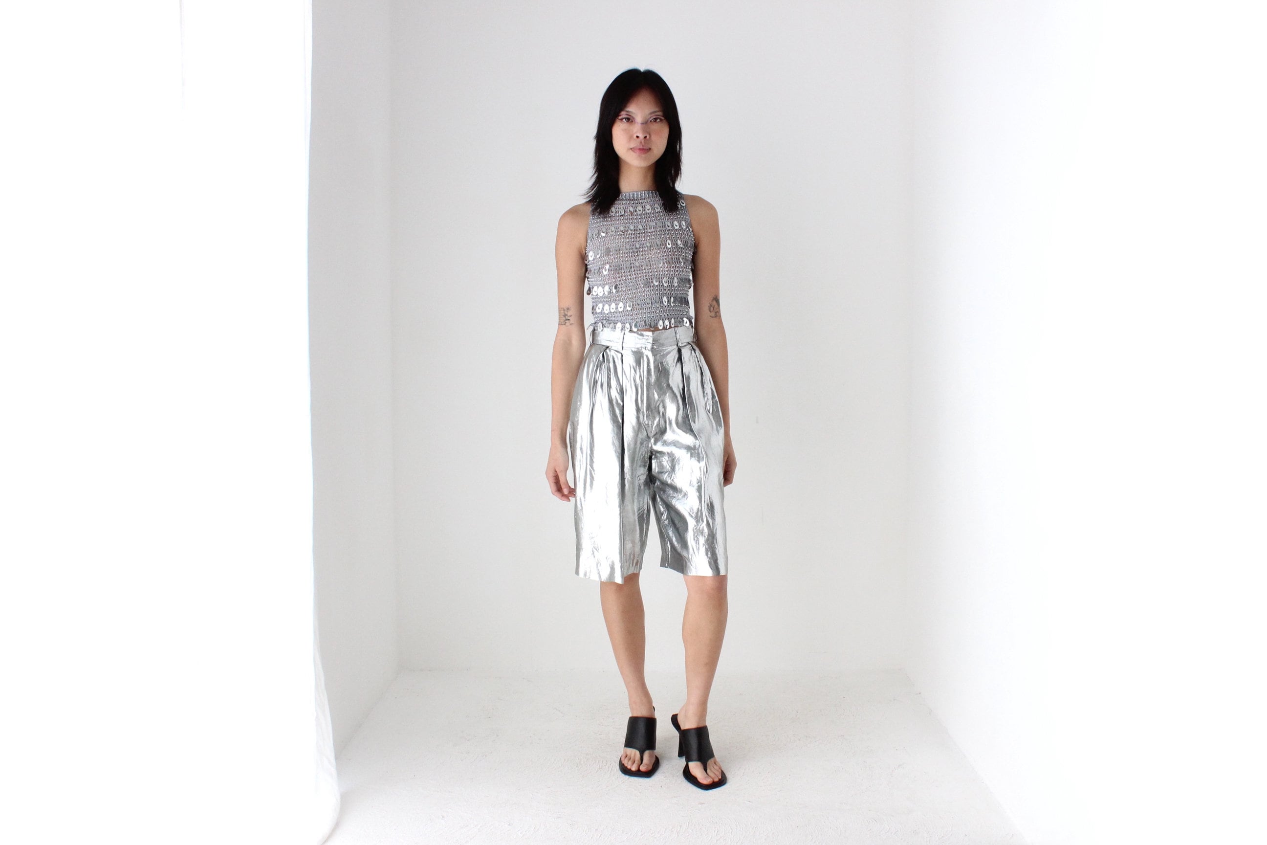 Y2K Crochet Knit & Pailette Sequin Discoball Party Crop Top