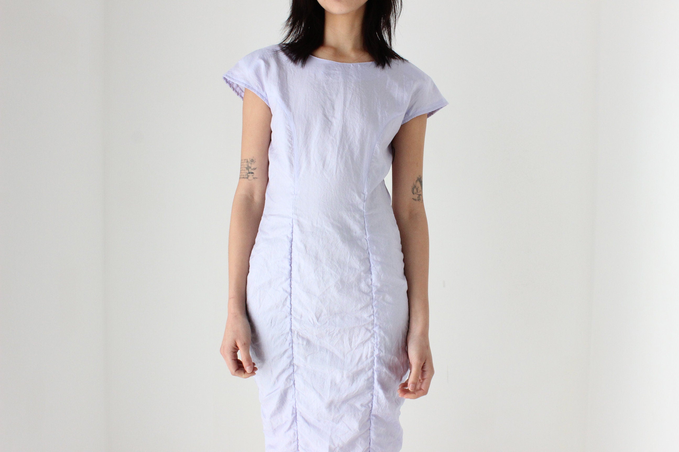 80s Pastel Taffeta Ruched & Ruffle Party Dress