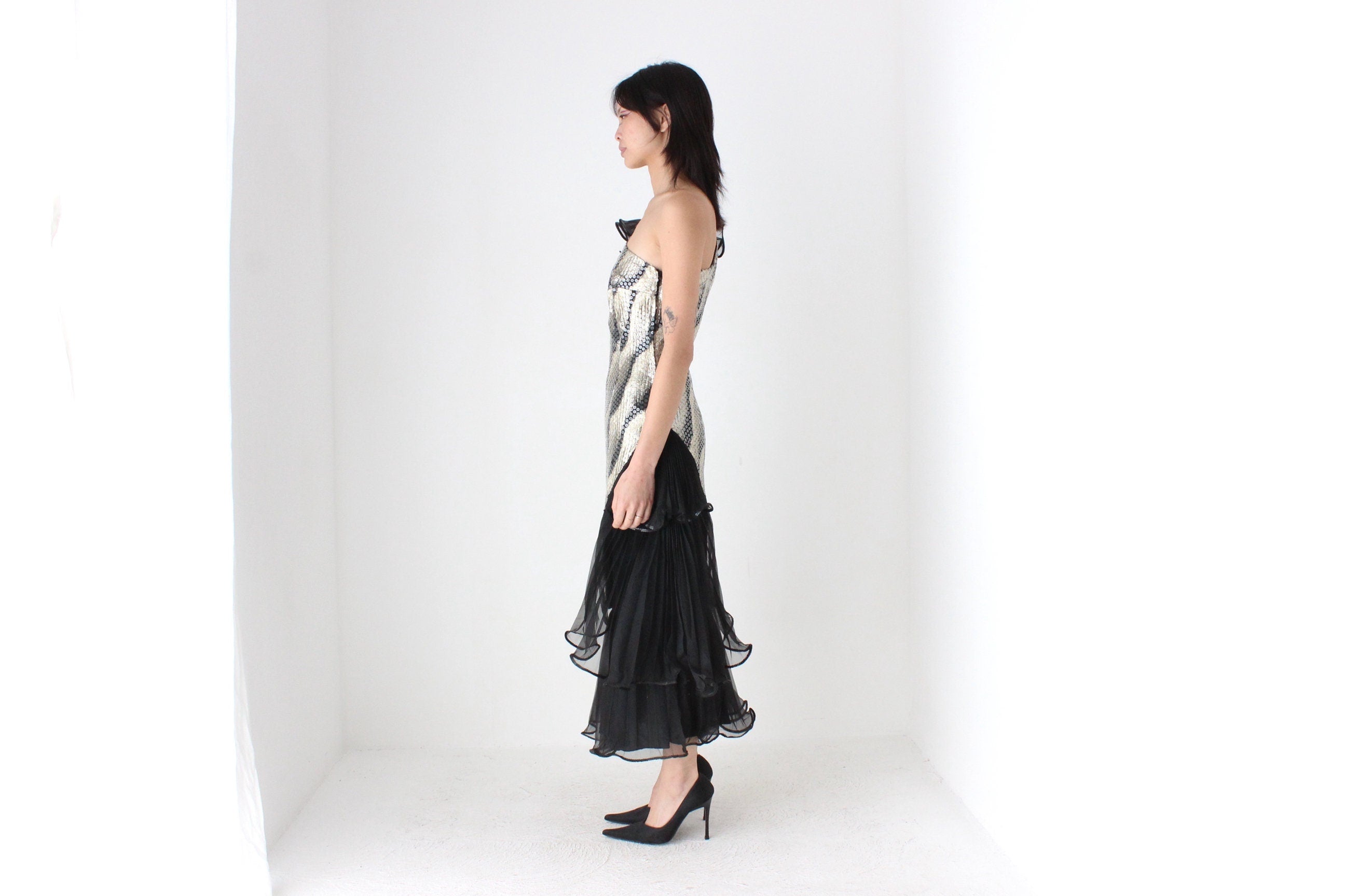 Maximalist 80s Sequin & Pleat Asymmetric Party Dress by Mr. K