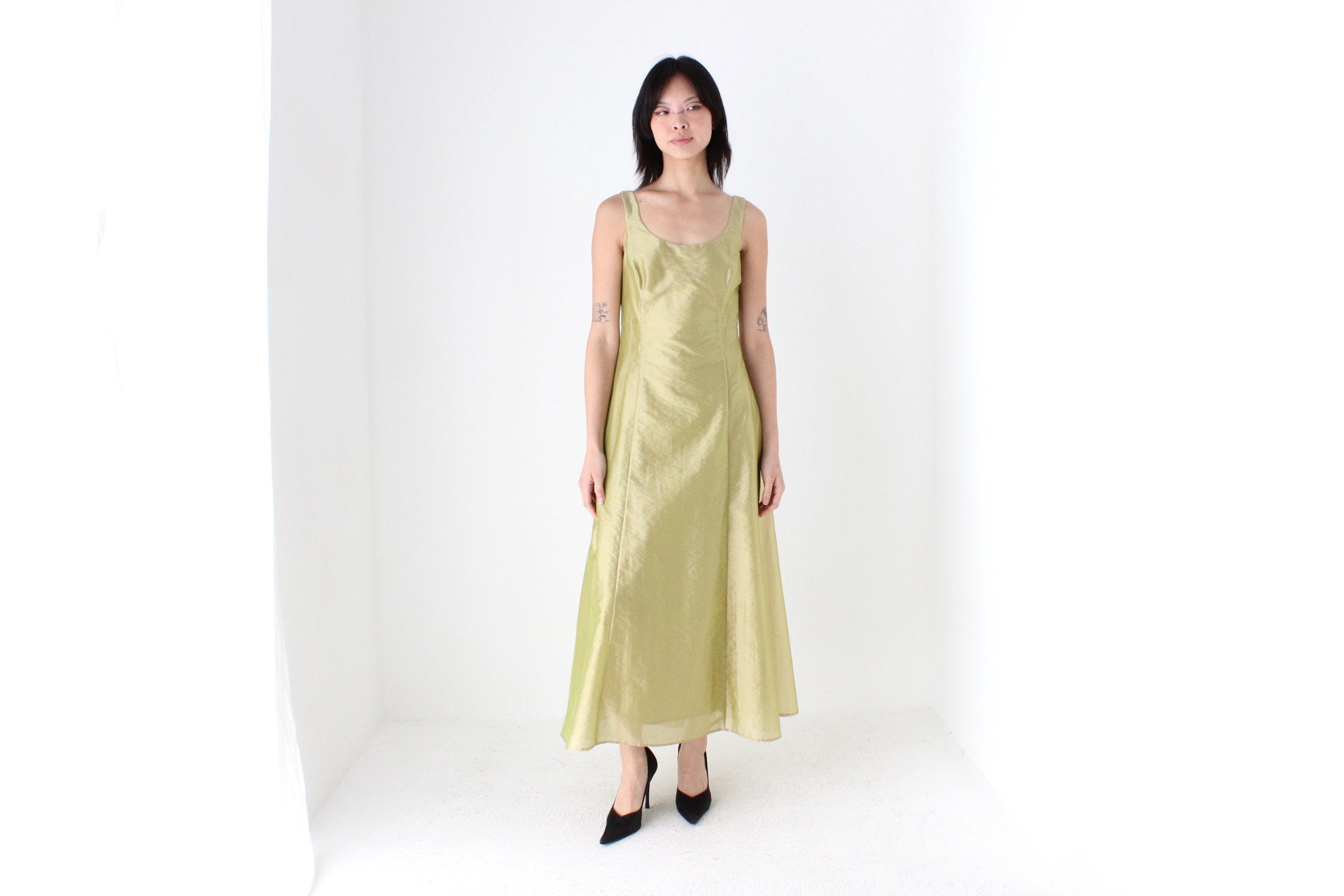 90s Iridescent Crinkle Organza Avant Garde Cocktail Gown